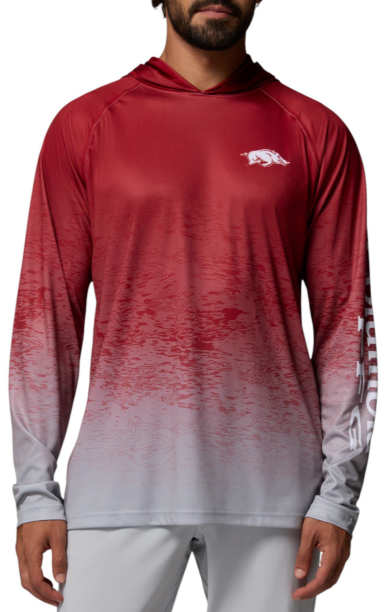 Columbia Men's Arkansas Razorbacks Red Super Terminal Tackle Ombre Pullover Hoodie product image