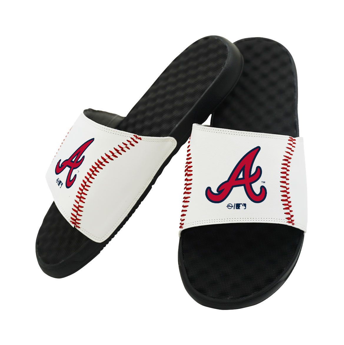 ISlide Atlanta Braves White/Black Baseball Stitch Slide Sandals product image