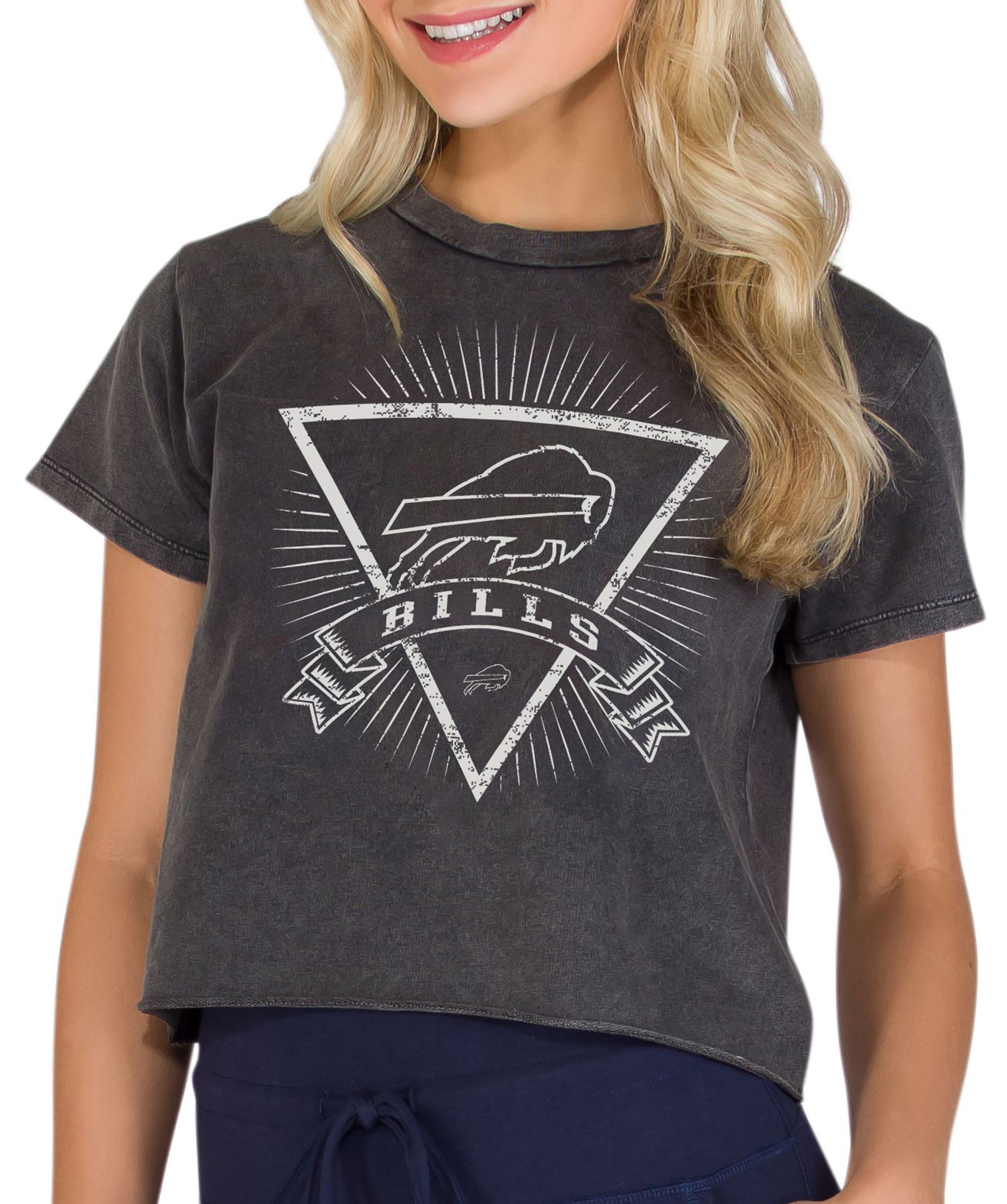 Concepts Sport Women's Buffalo Bills Charcoal Acid Wash Cropped T-Shirt product image
