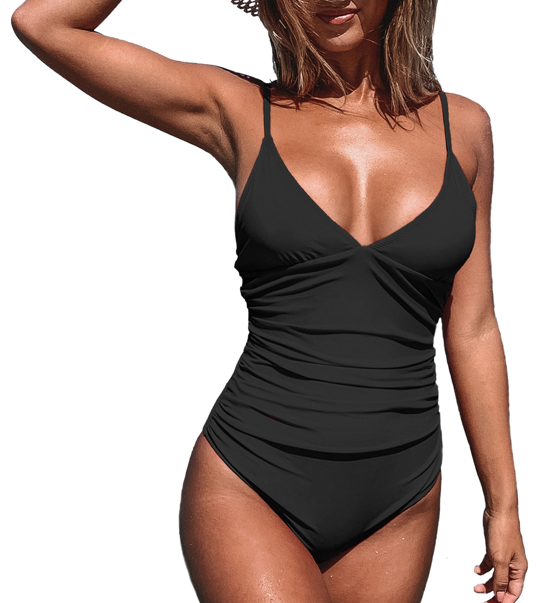 Cupshe Women's Black Shirring One Piece Swimsuit product image