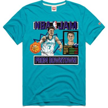 sorry, HOMAGE Men's Charlotte Hornets Kon Knueppel #7 Blue NBA Jam T-Shirt is currently out of stock