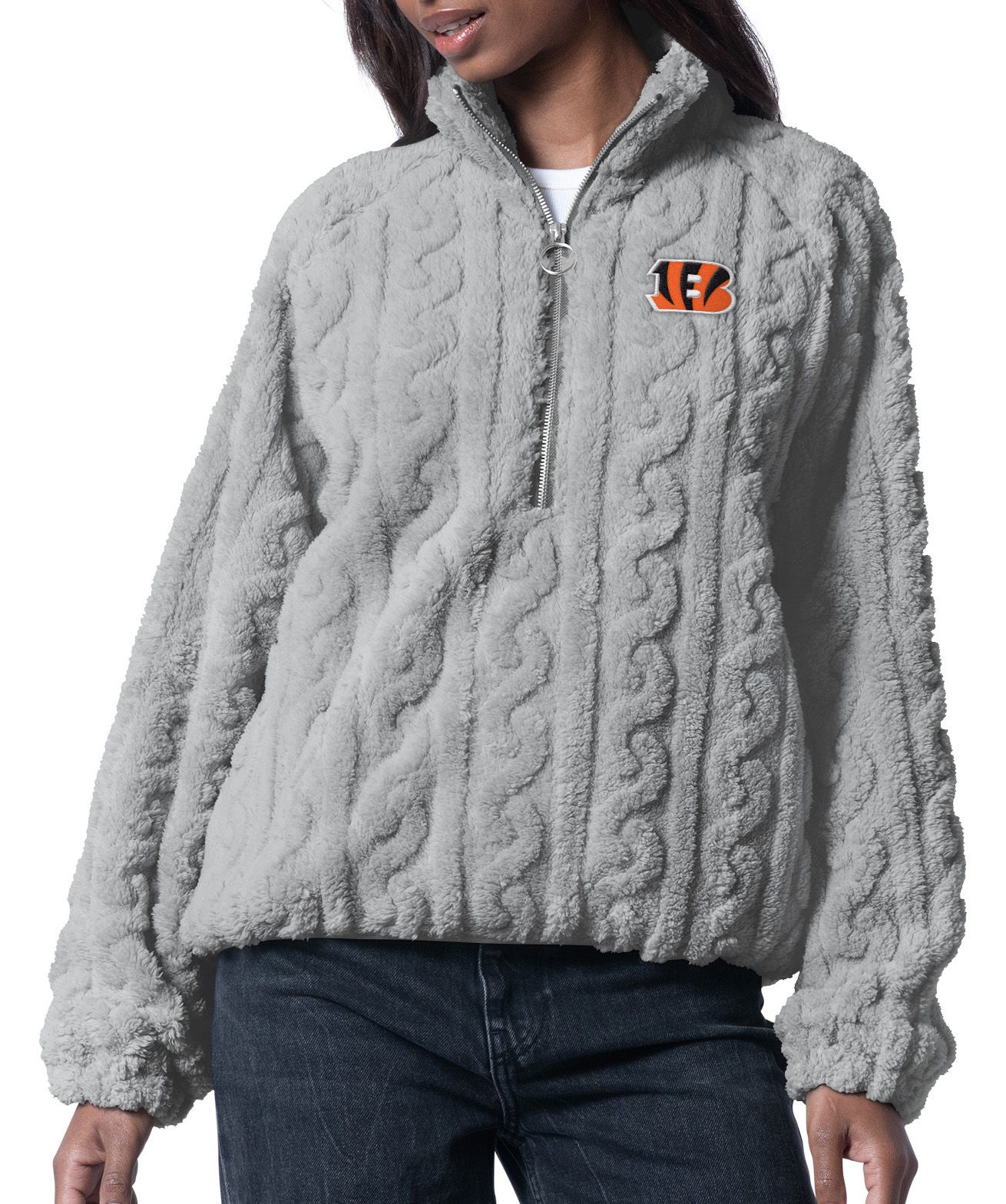 G-III for Her Women's Cincinnati Bengals Grey Camp Sherpa 1/2 Zip Jacket product image