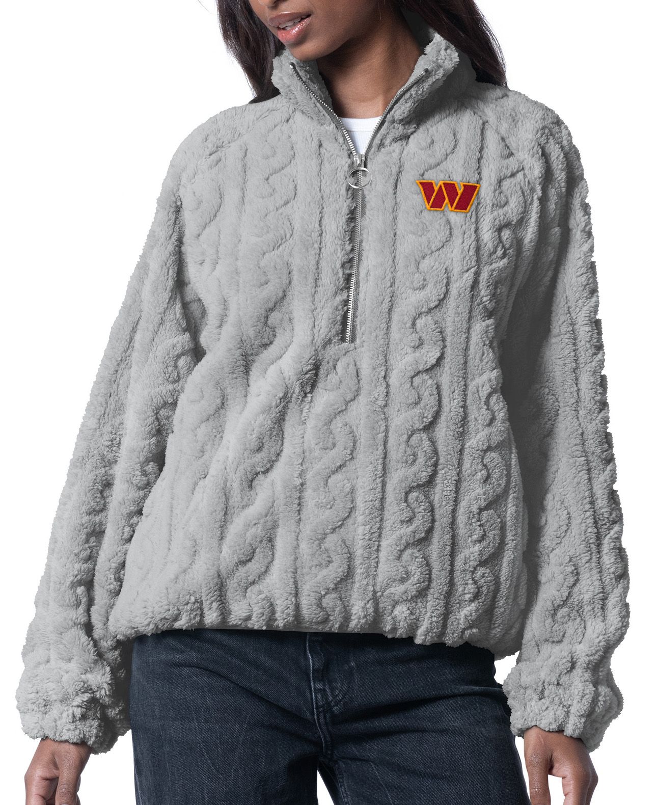 G-III for Her Women's Washington Commanders Grey Camp Sherpa 1/2 Zip Jacket product image