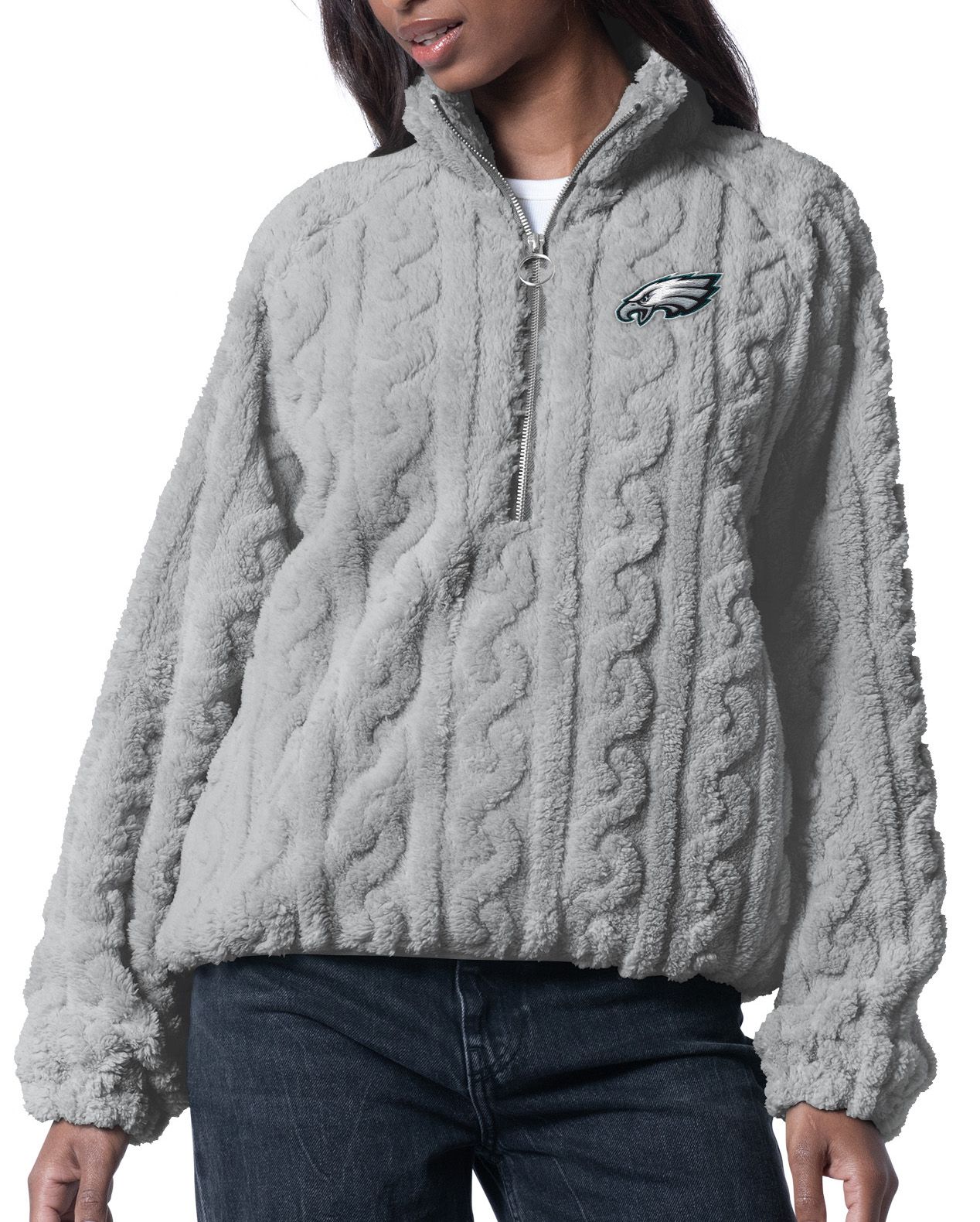 G-III for Her Women's Philadelphia Eagles Grey Camp Sherpa 1/2 Zip Jacket product image