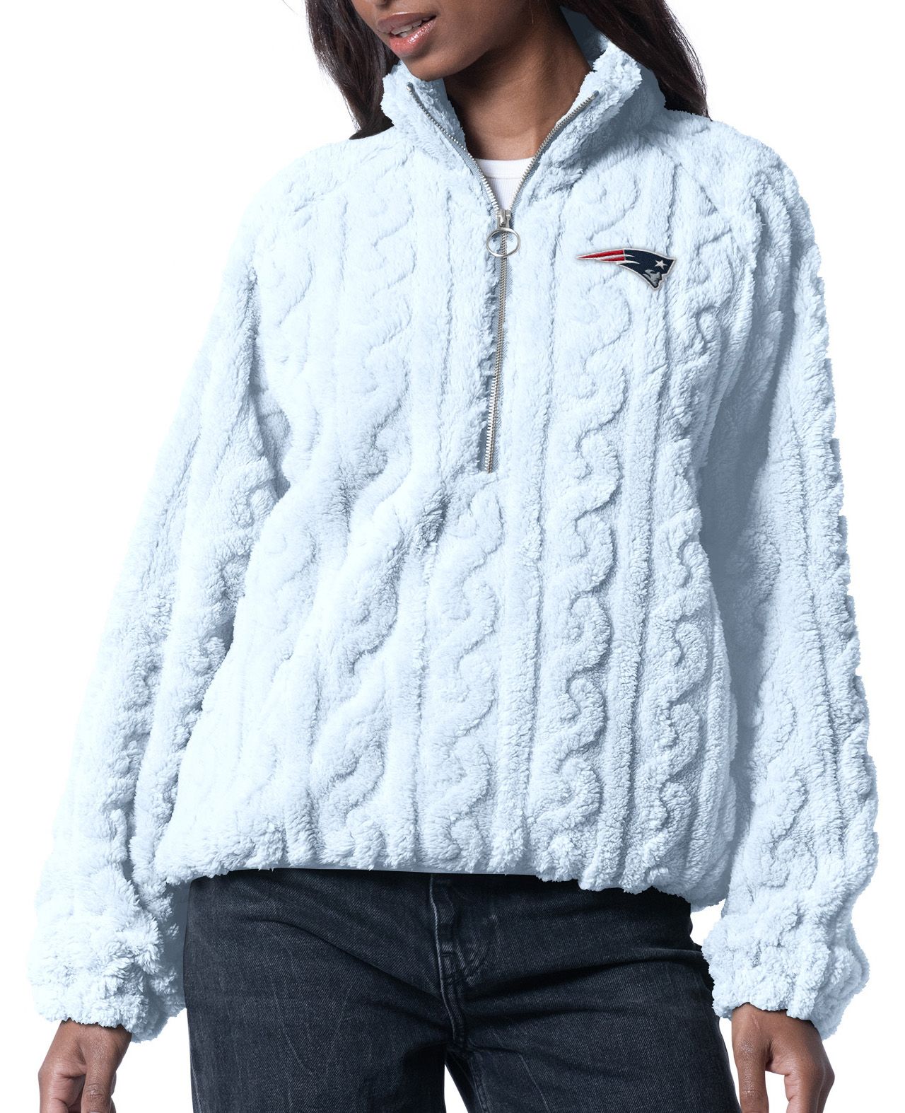 G-III for Her Women's New England Patriots Light Blue Camp Sherpa 1/2 Zip Jacket product image