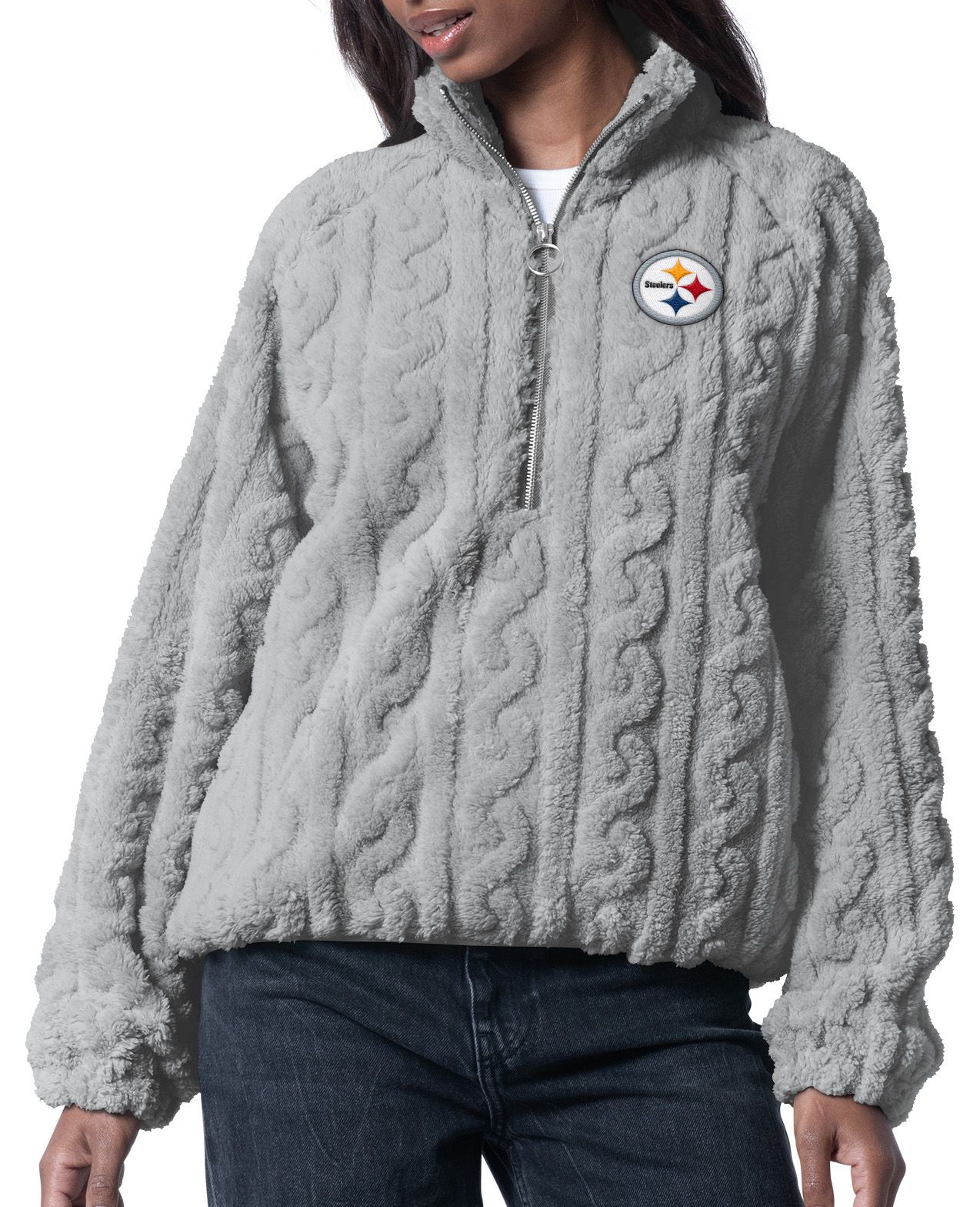 G-III for Her Women's Pittsburgh Steelers Grey Camp Sherpa 1/2 Zip Jacket product image