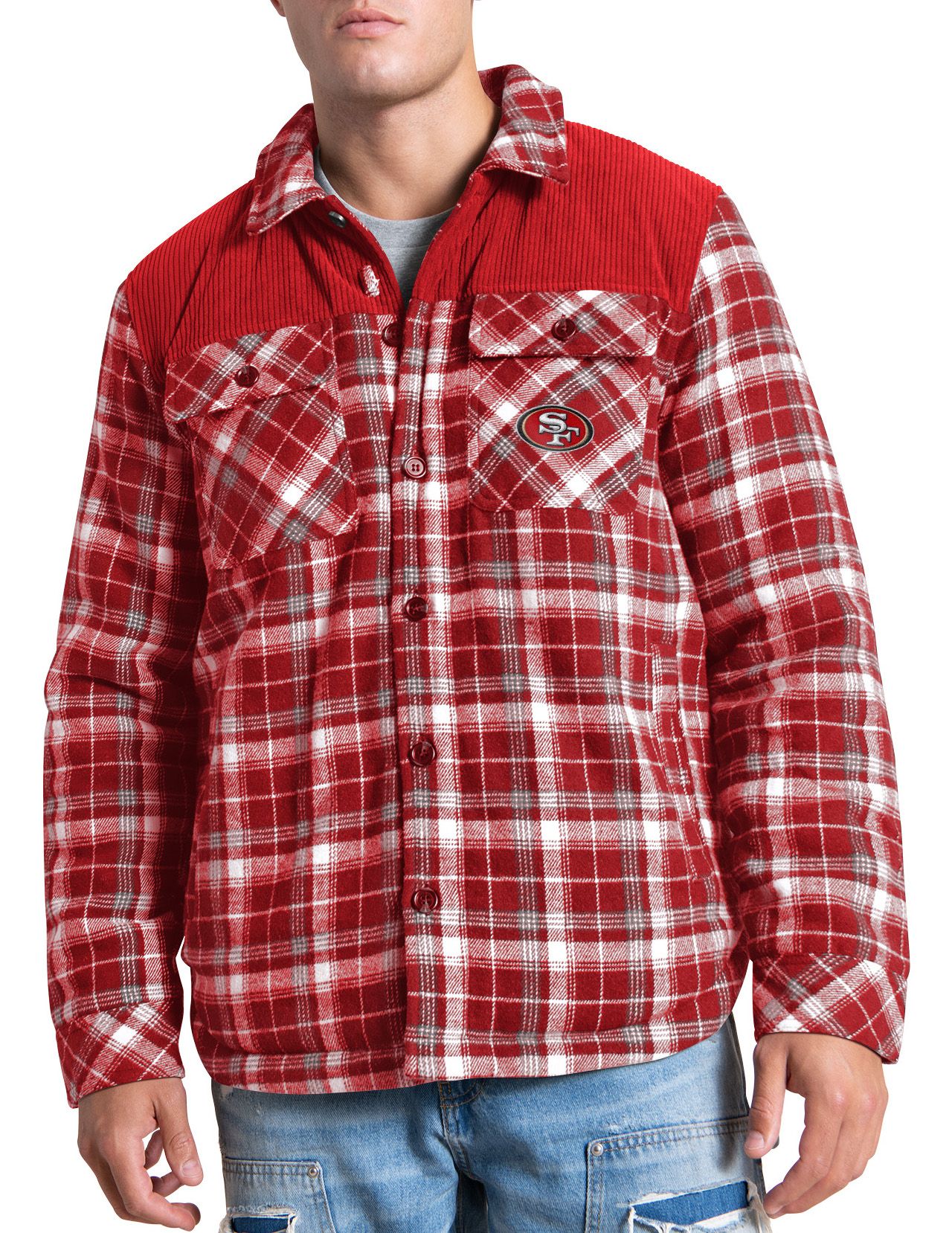 G-III Men's San Francisco 49ers Red Plaid Black Shirt Jacket product image