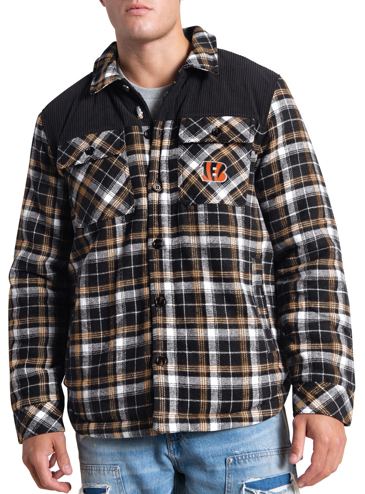 G-III Men's Cincinnati Bengals Black Plaid Black Shirt Jacket product image