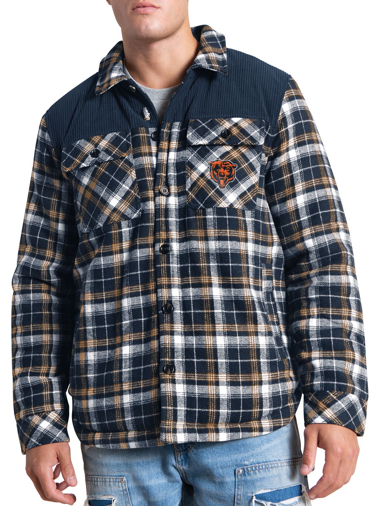 G-III Men's Denver Broncos Navy Plaid Black Shirt Jacket product image