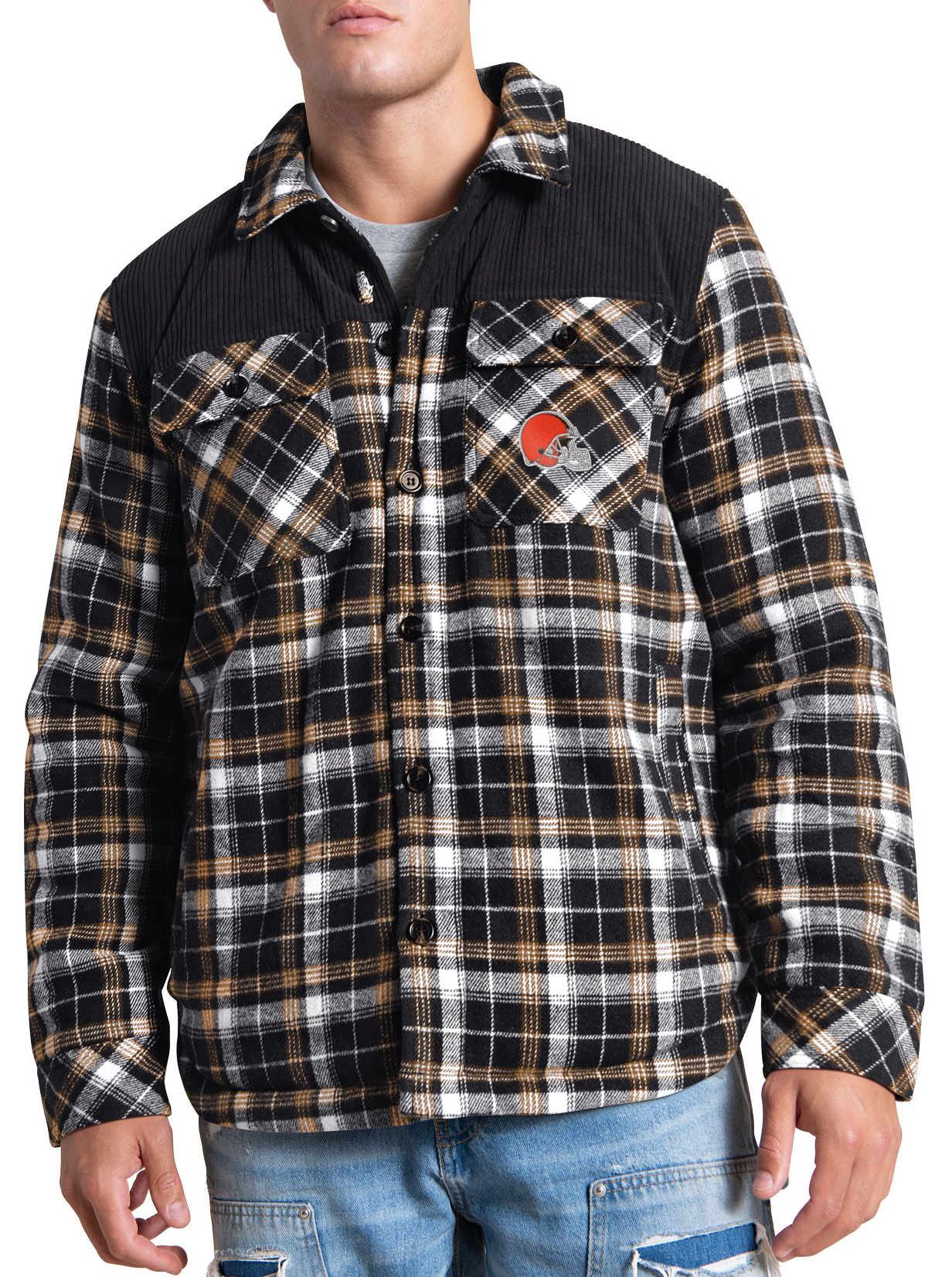 G-III Men's Cleveland Browns Black Plaid Black Shirt Jacket product image
