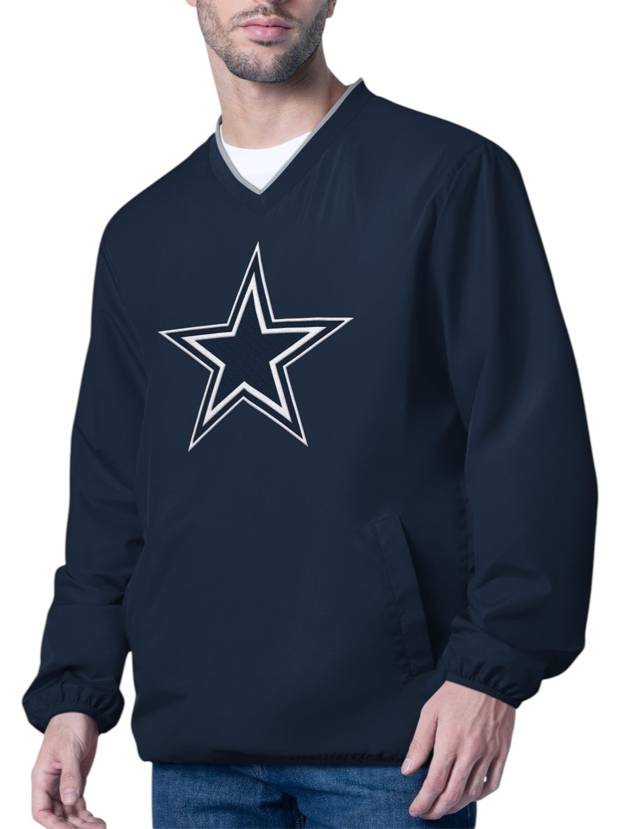G-III Men's Dallas Cowboys Navy V-Neck Crossover Crew Pullover Sweatshirt product image