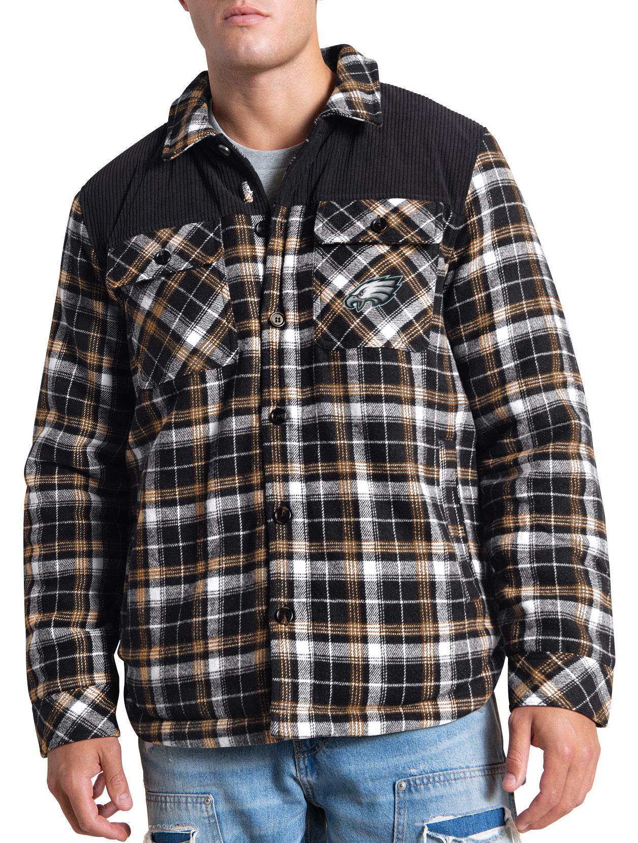 G-III Men's Philadelphia Eagles Black Plaid Black Shirt Jacket product image