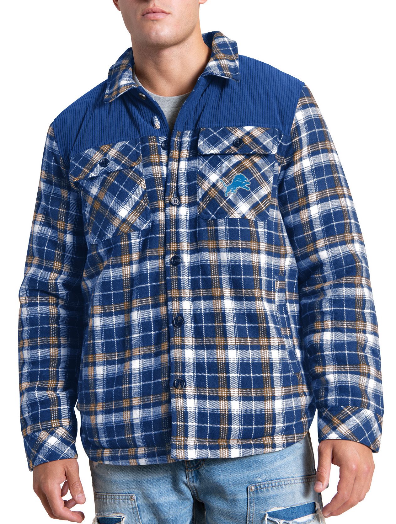 G-III Men's Detroit Lions Blue Plaid Black Shirt Jacket product image