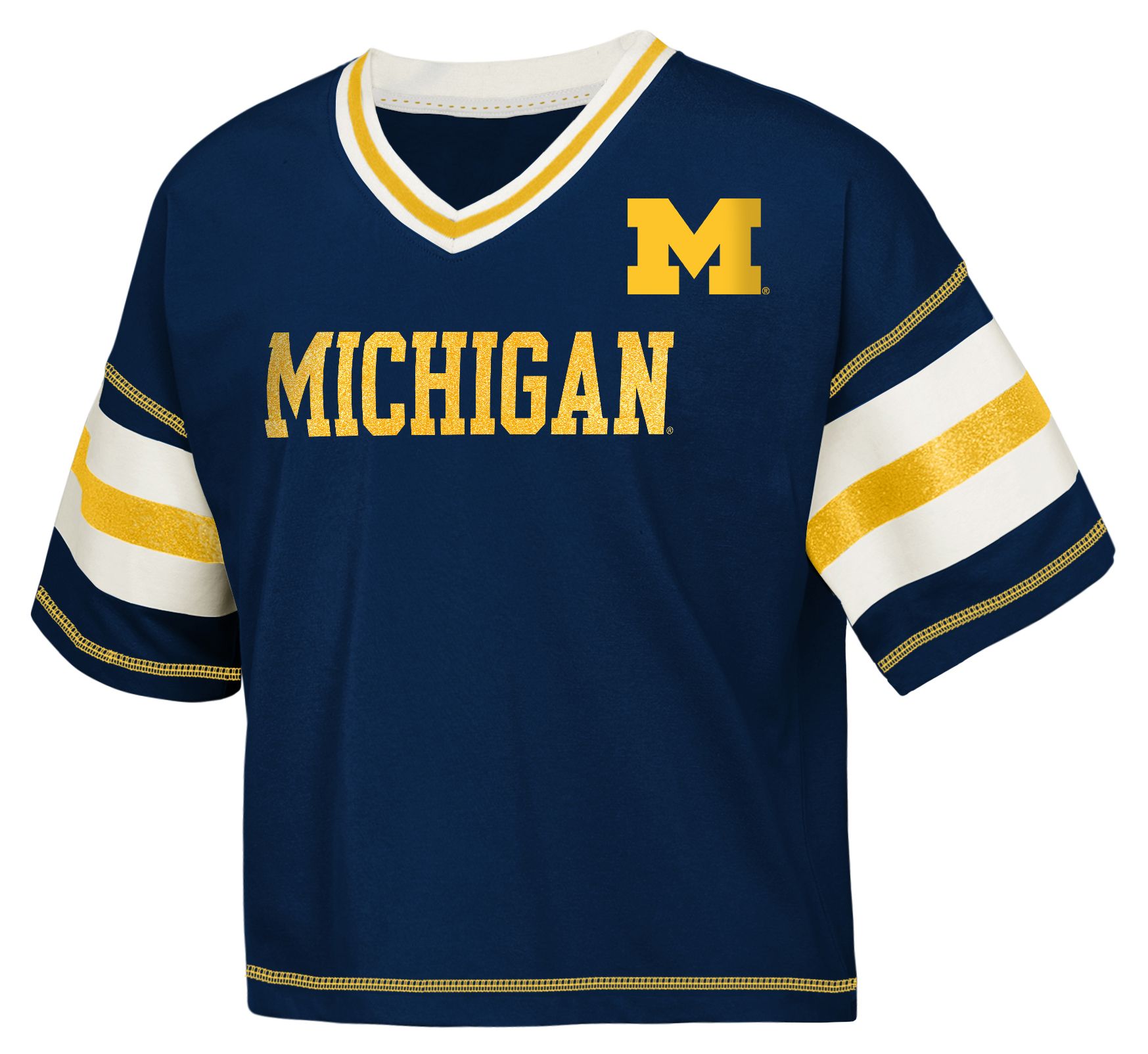 Gen2 Girls' Michigan Wolverines Navy Grid Iron Short Sleeve T-Shirt product image