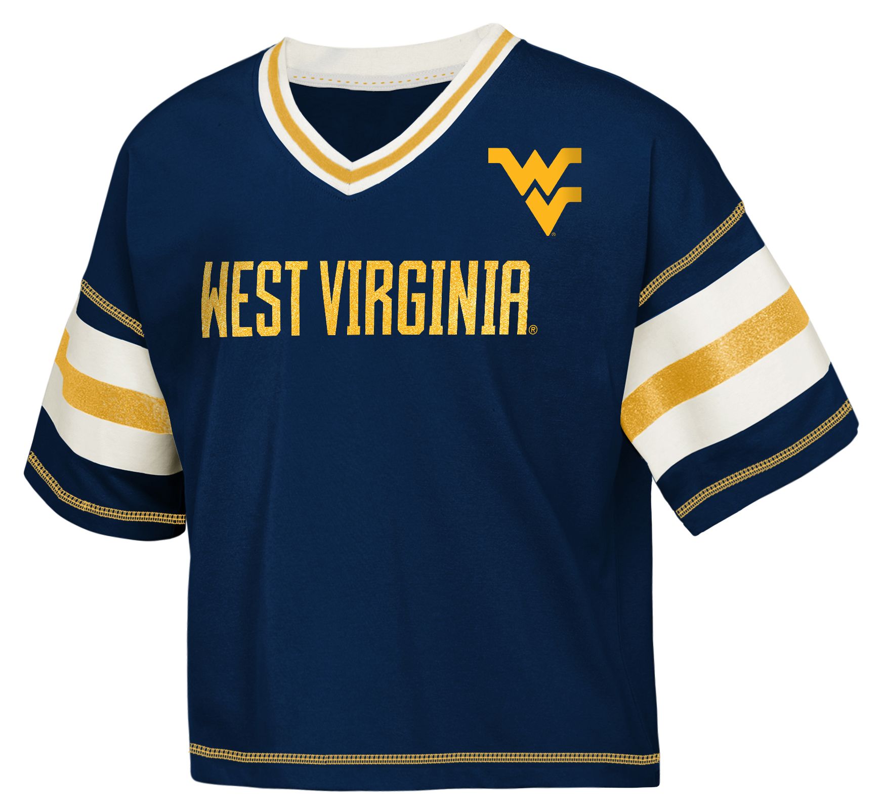 Gen2 Girls' West Virginia Mountaineers Navy Grid Iron Short Sleeve T-Shirt product image