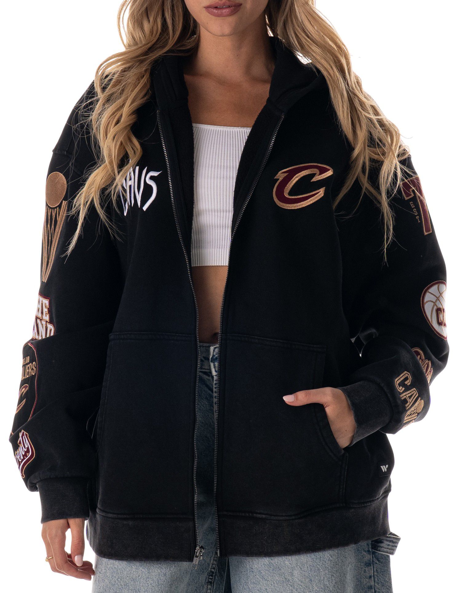 The Wild Collective Adult Cleveland Cavaliers Black Patch Full-Zip Hoodie product image