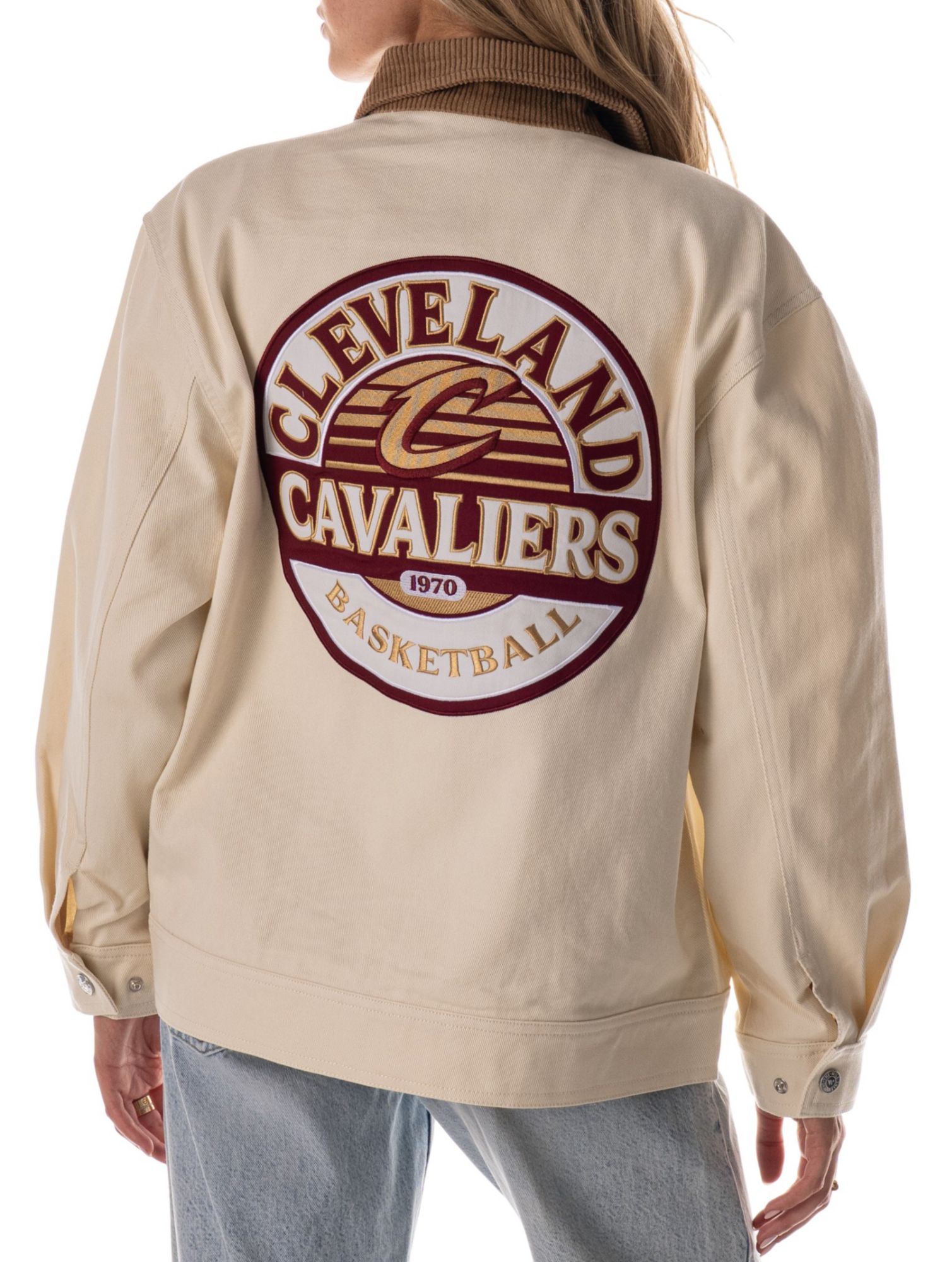 The Wild Collective Adult Cleveland Cavaliers Cream Full-Zip Denim Jacket product image