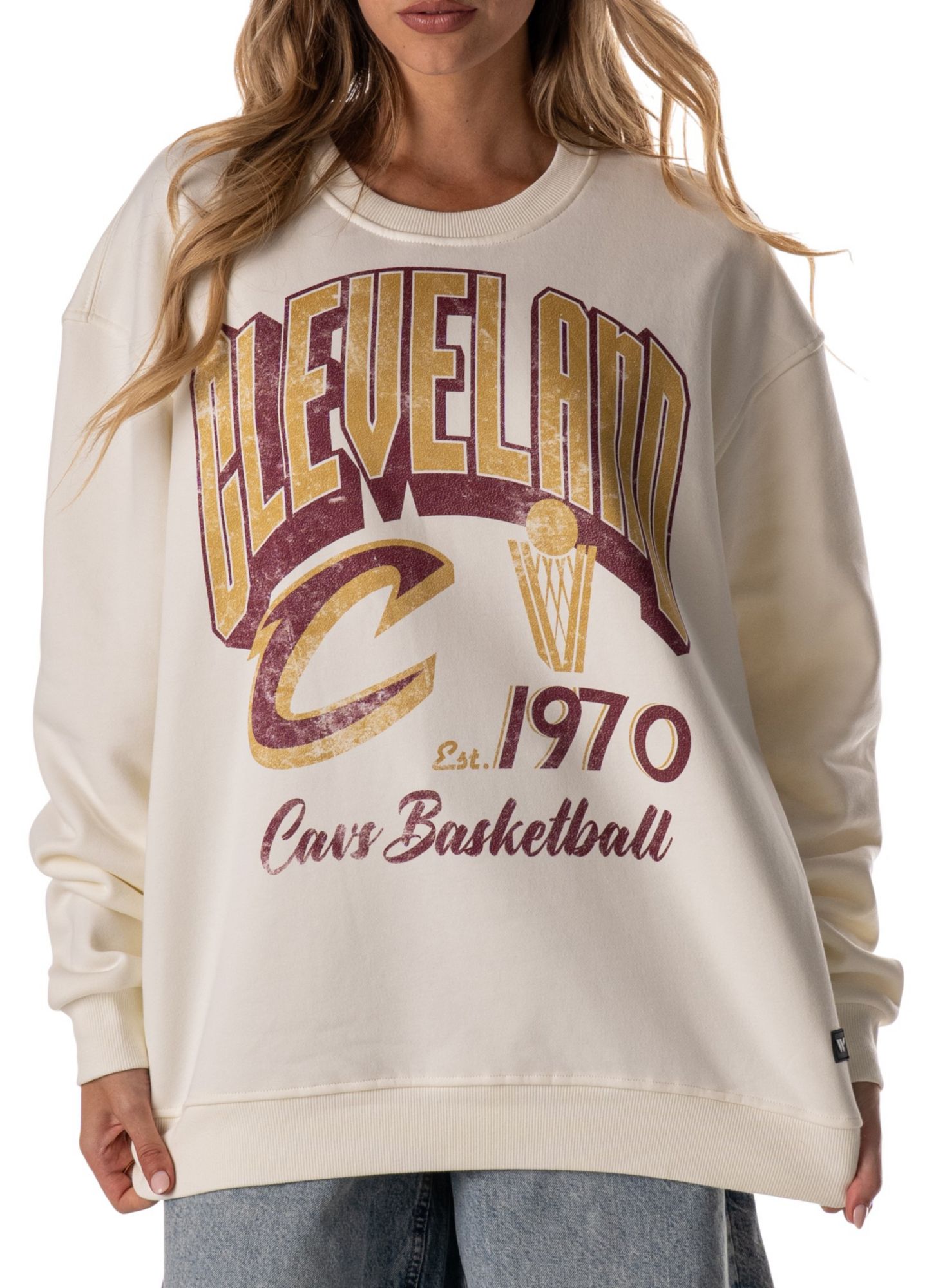 The Wild Collective Adult Cleveland Cavaliers Off-White Graphic Crewneck Sweatshirt product image