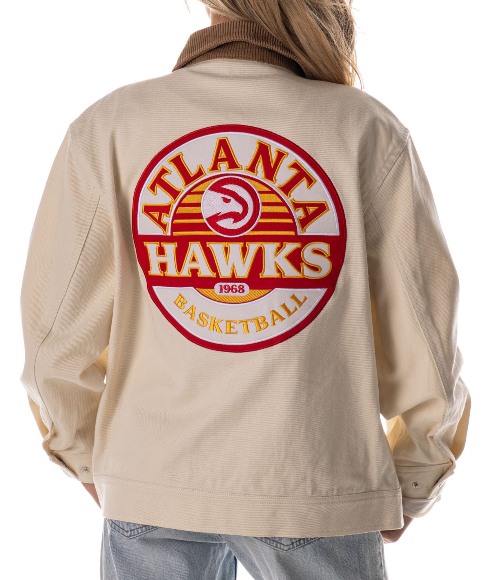 The Wild Collective Adult Atlanta Hawks Cream Full-Zip Denim Jacket product image
