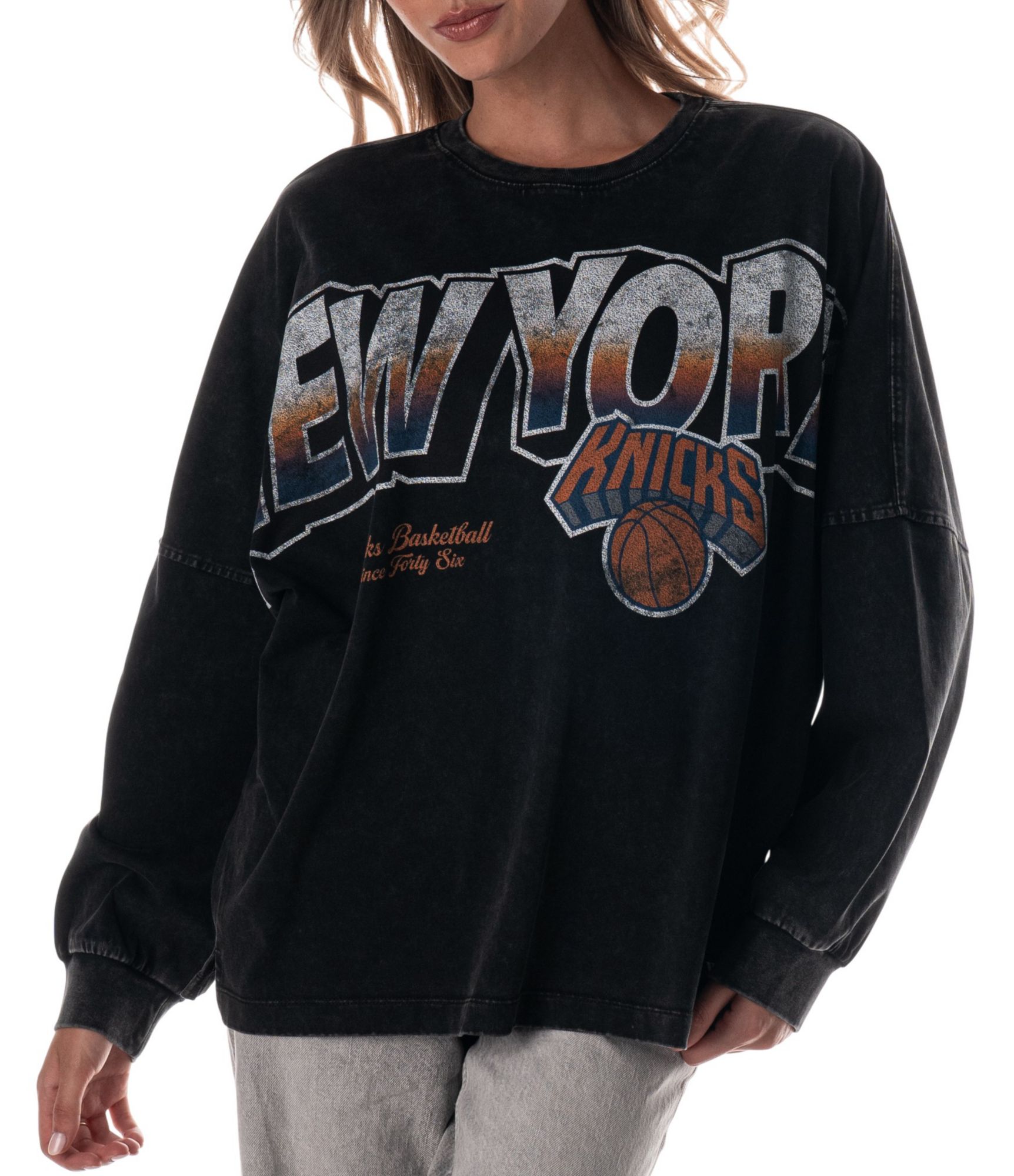 The Wild Collective Adult New York Knicks Black Oversized Long Sleeve T-Shirt product image