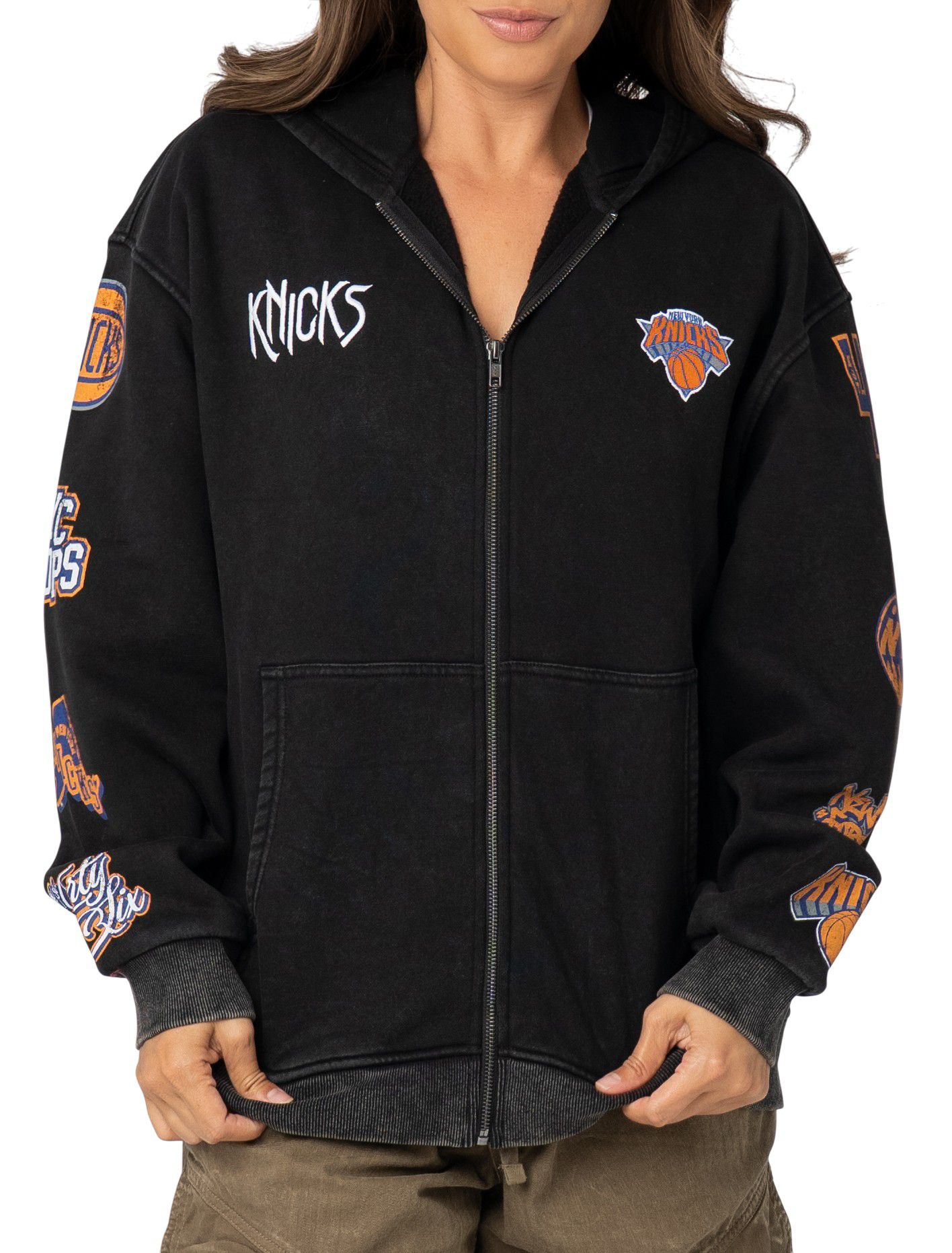The Wild Collective Adult New York Knicks Black Patch Full-Zip Hoodie product image
