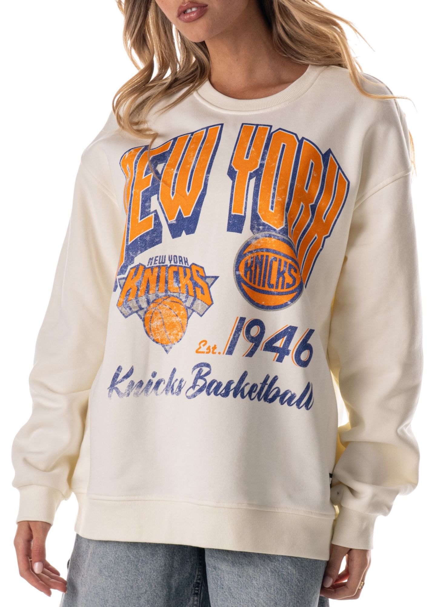 The Wild Collective Adult New York Knicks Off-White Graphic Crewneck Sweatshirt product image
