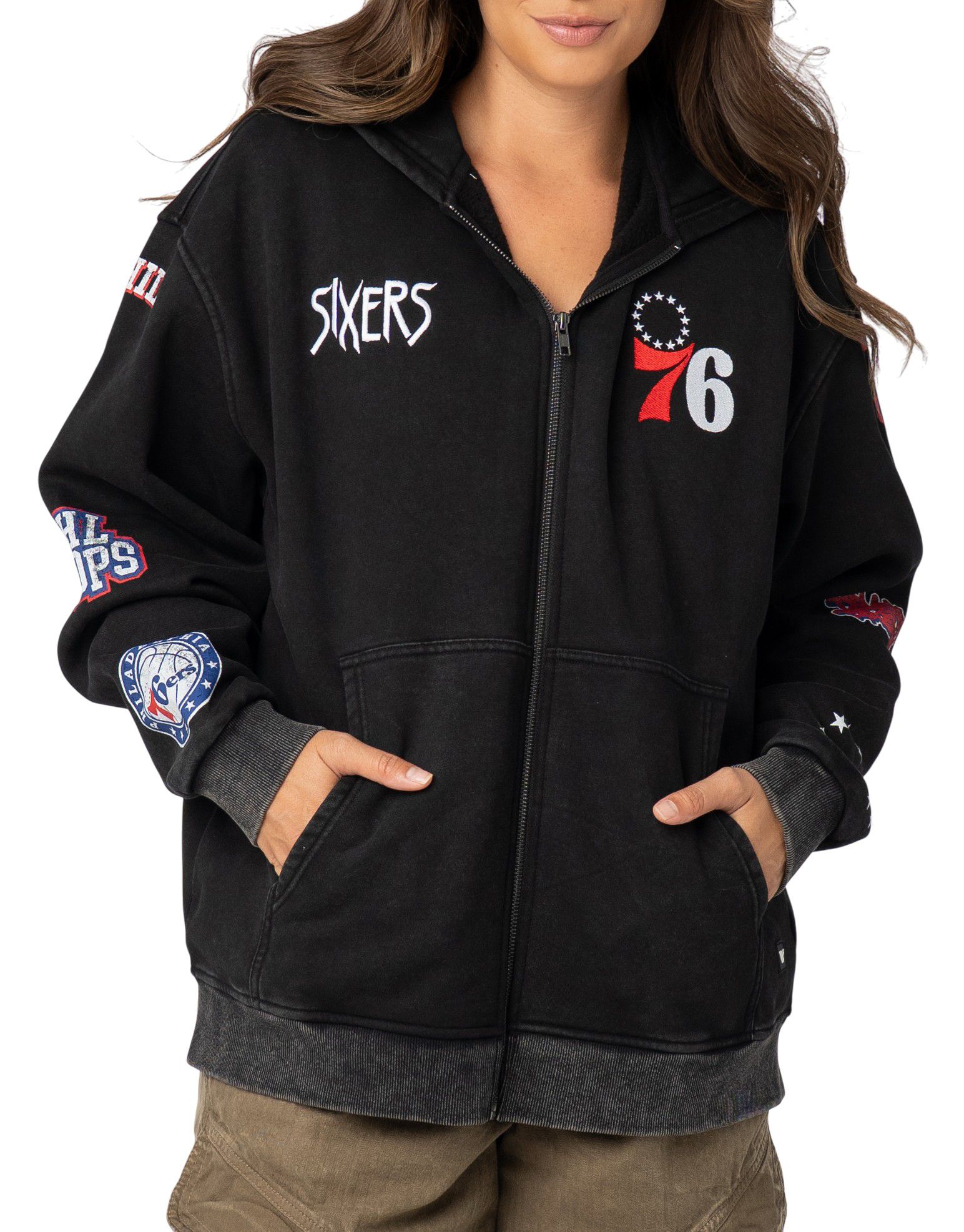 The Wild Collective Adult Philadelphia 76ers Black Patch Full-Zip Hoodie product image
