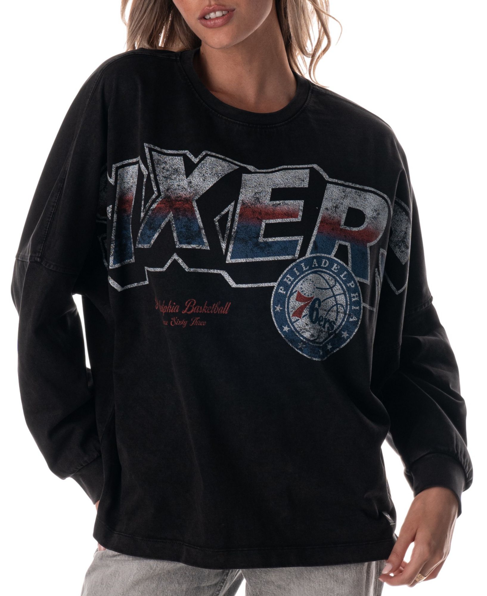 The Wild Collective Adult Philadelphia 76ers Black Oversized Long Sleeve T-Shirt product image