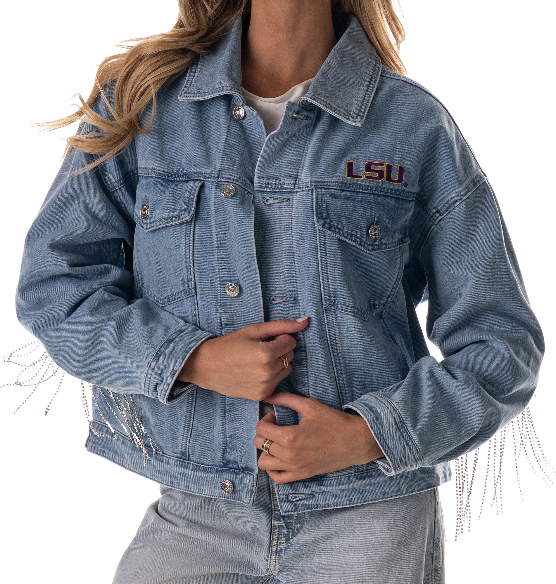 The Wild Collective Women's LSU Tigers Blue Denim Jacket product image