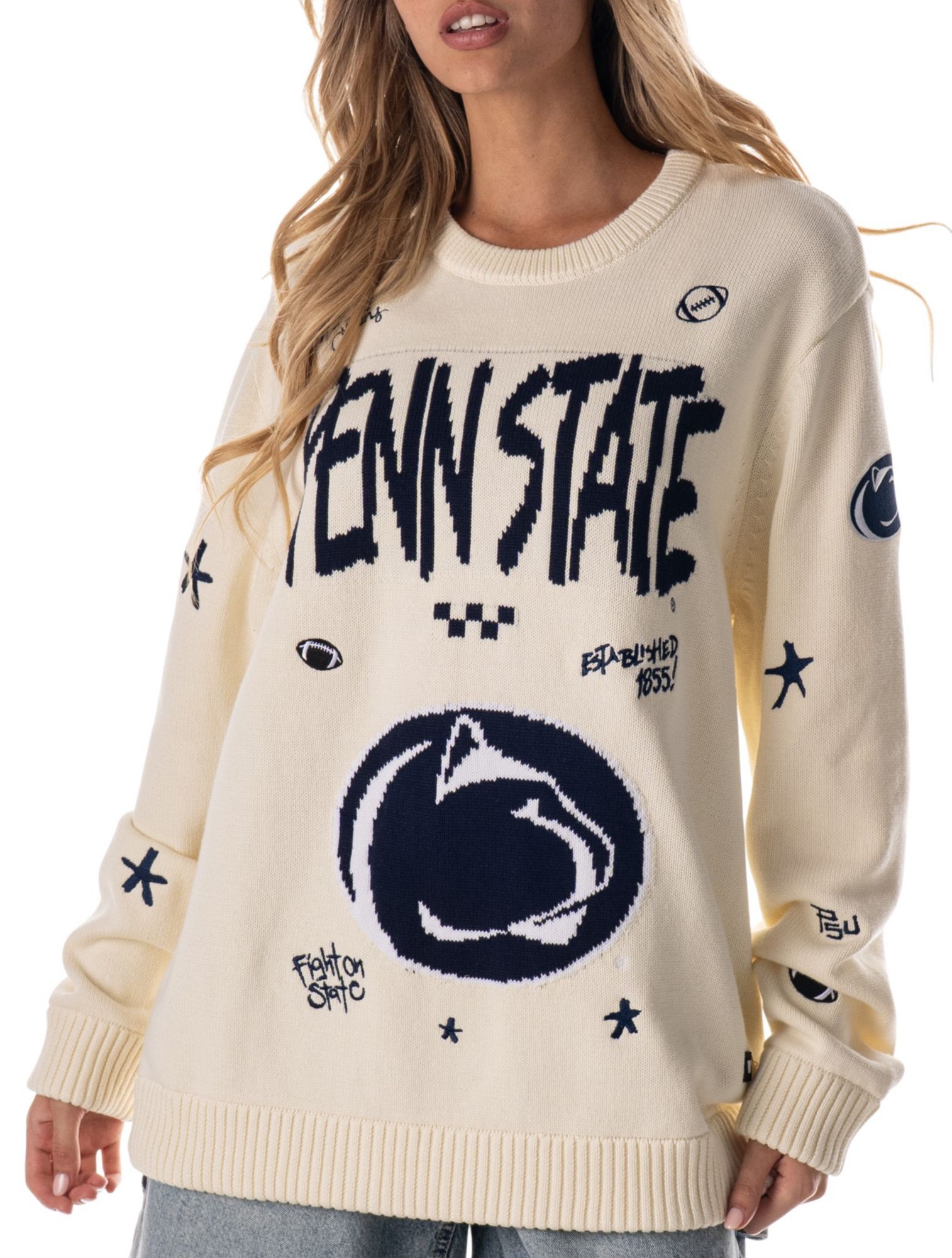 The Wild Collective Women's Penn State Nittany Lions White All Over Crewneck Sweater product image