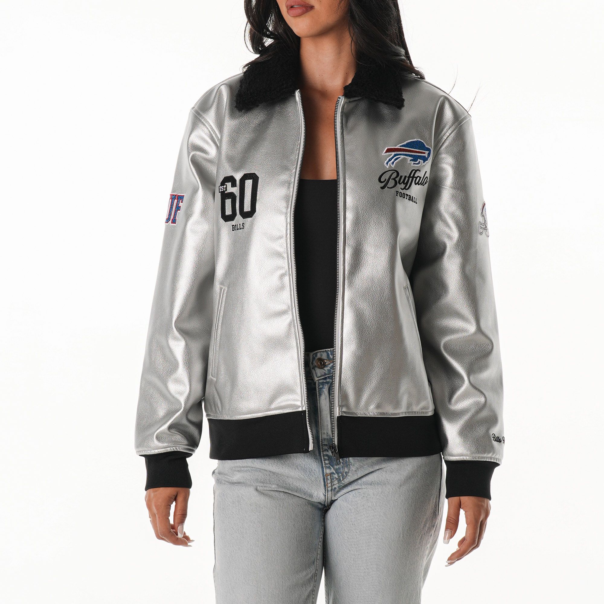 The Wild Collective Women's Buffalo Bills Silver Metallic Jacket product image
