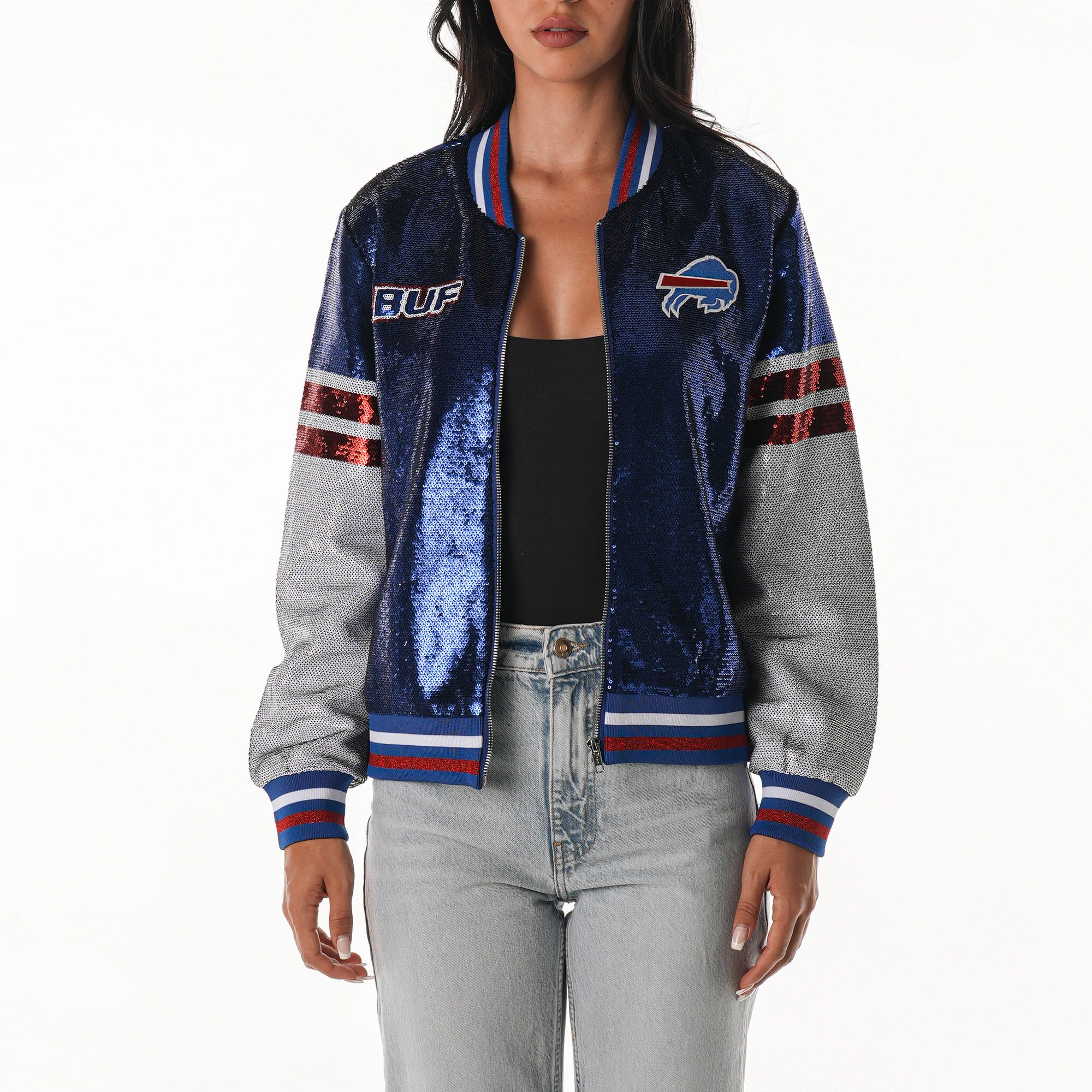 The Wild Collective Women's Buffalo Bills Blue Sequin Jacket product image