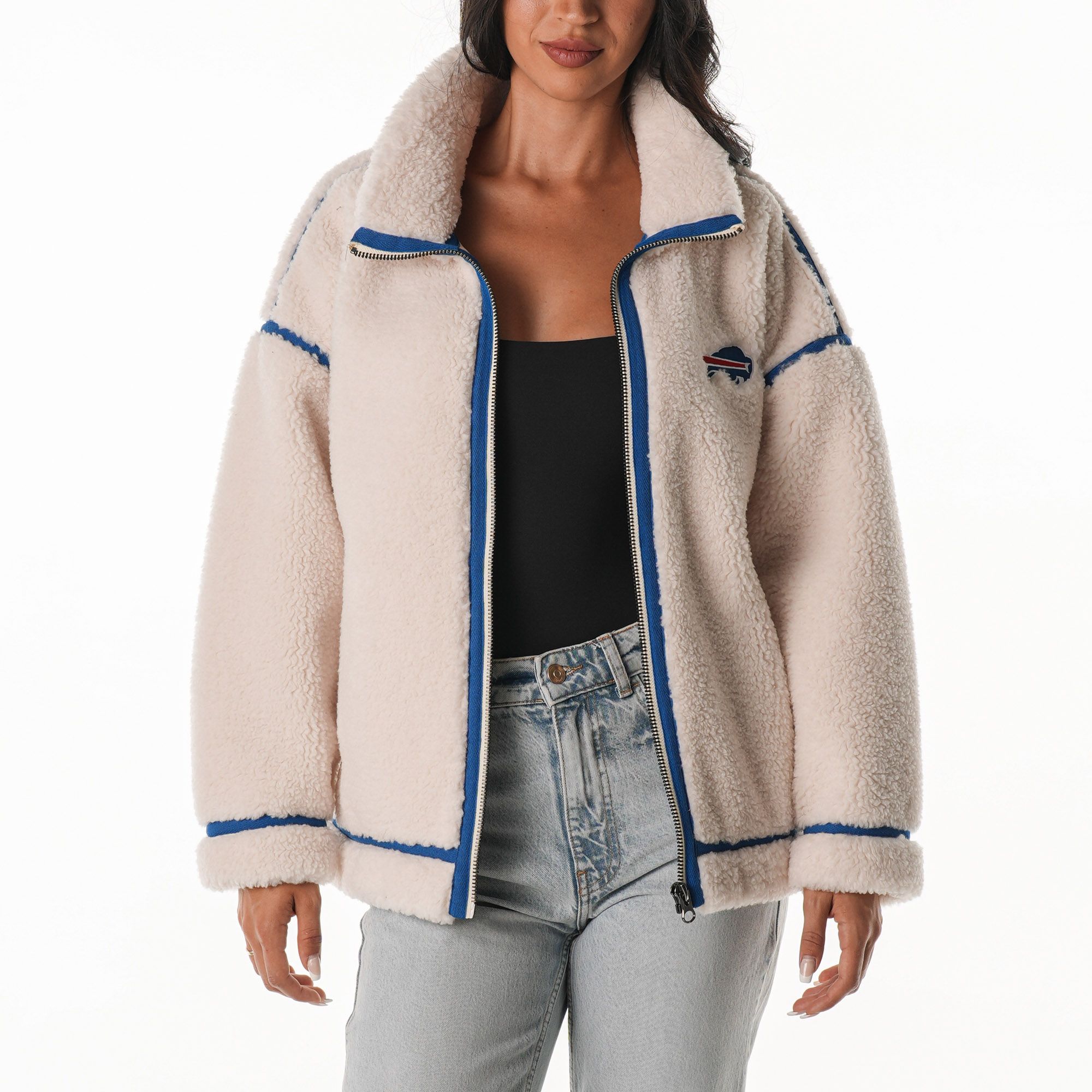 The Wild Collective Women's Buffalo Bills Natural Taping Sherpa Jacket product image