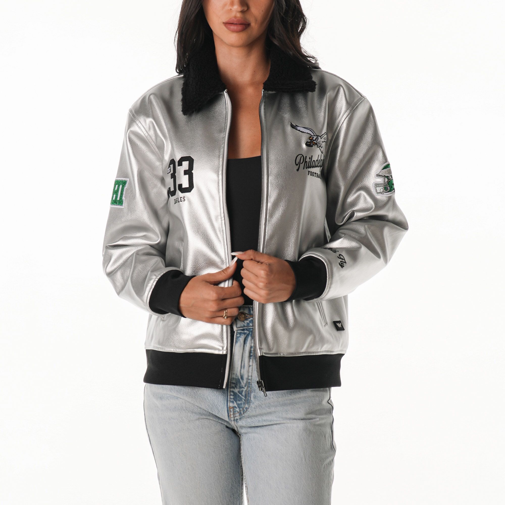 The Wild Collective Women's Philadelphia Eagles Silver Metallic Jacket product image