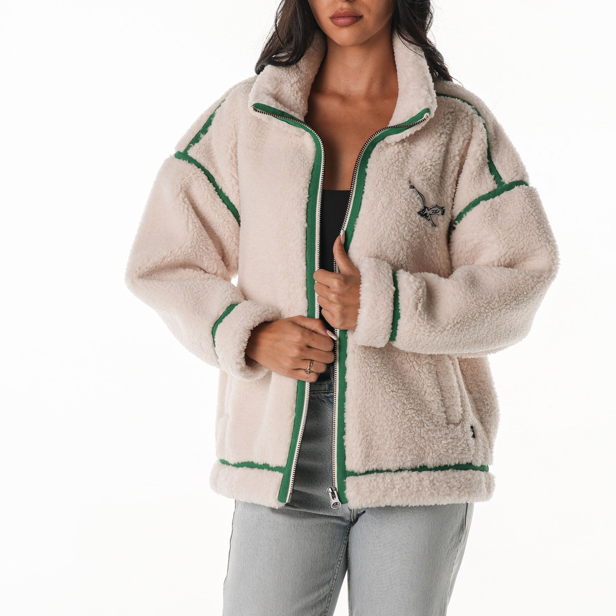 The Wild Collective Women's Philadelphia Eagles Natural Taping Sherpa Jacket product image
