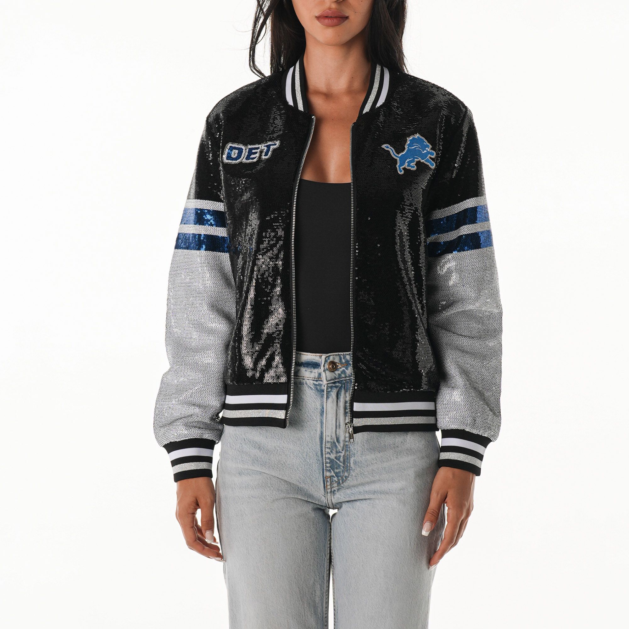 The Wild Collective Women's Detroit Lions Black Sequin Jacket product image