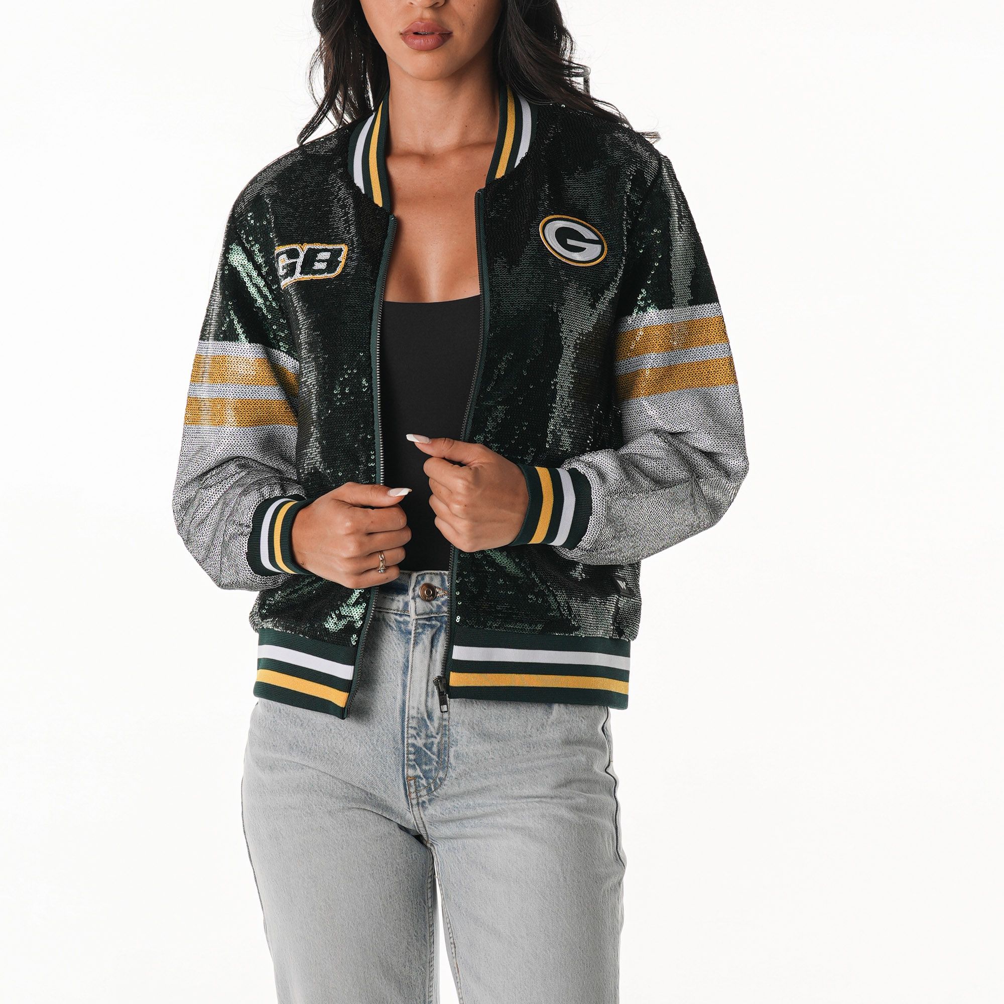 The Wild Collective Women's Green Bay Packers Green Sequin Jacket product image