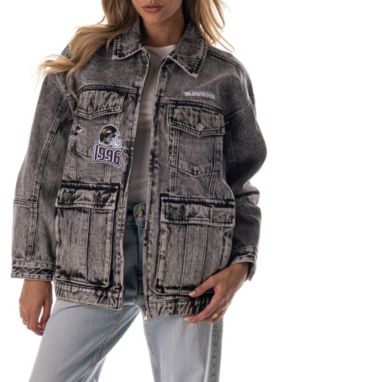 sorry, The Wild Collective Women's Baltimore Ravens Grey Denim Crystal Rock Denim Jacket is currently out of stock