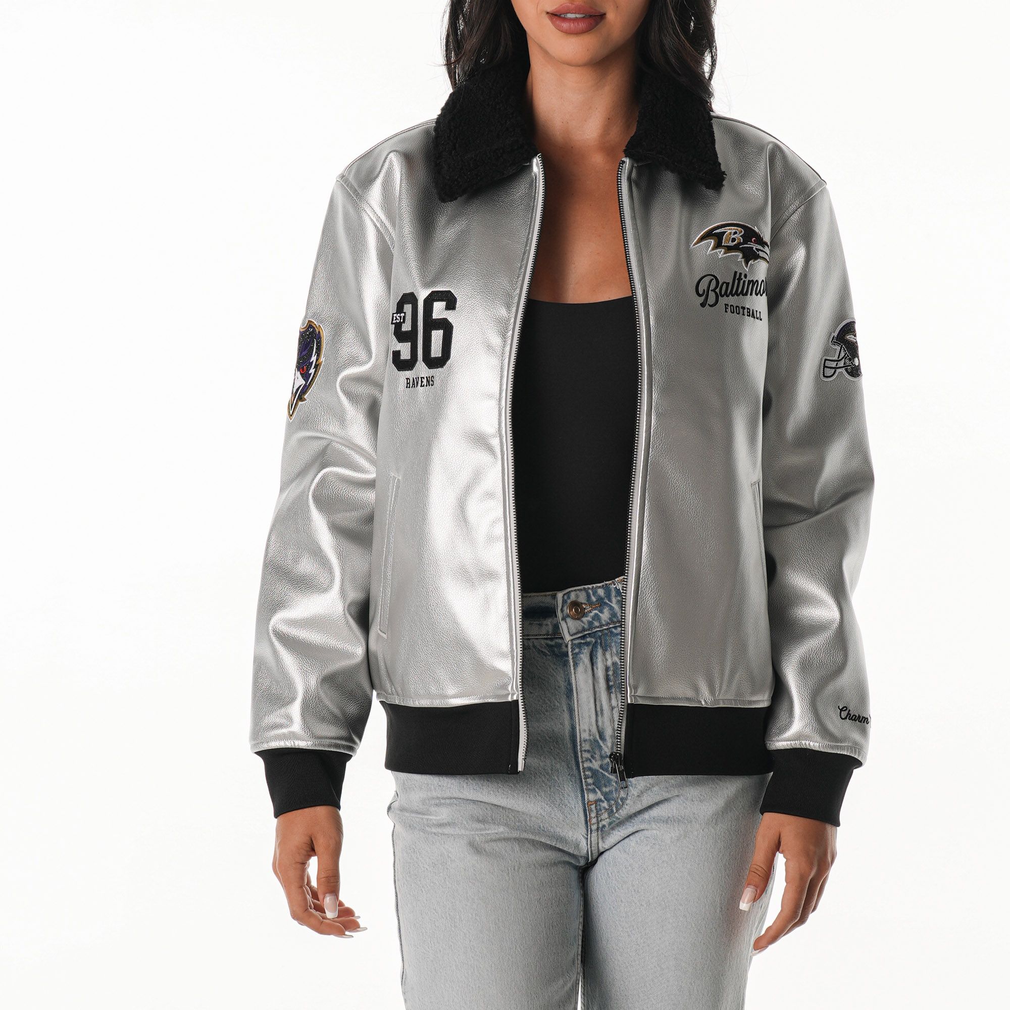 The Wild Collective Women's Baltimore Ravens Silver Metallic Jacket product image