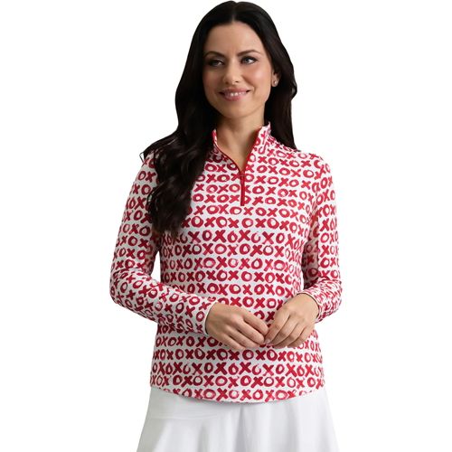 IBKUL Women's Color Block Print Long Sleeve 1/4 Zip Mock Neck Golf
