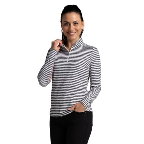 IBKUL Women's Color Block Print Long Sleeve 1/4 Zip Mock Neck Golf