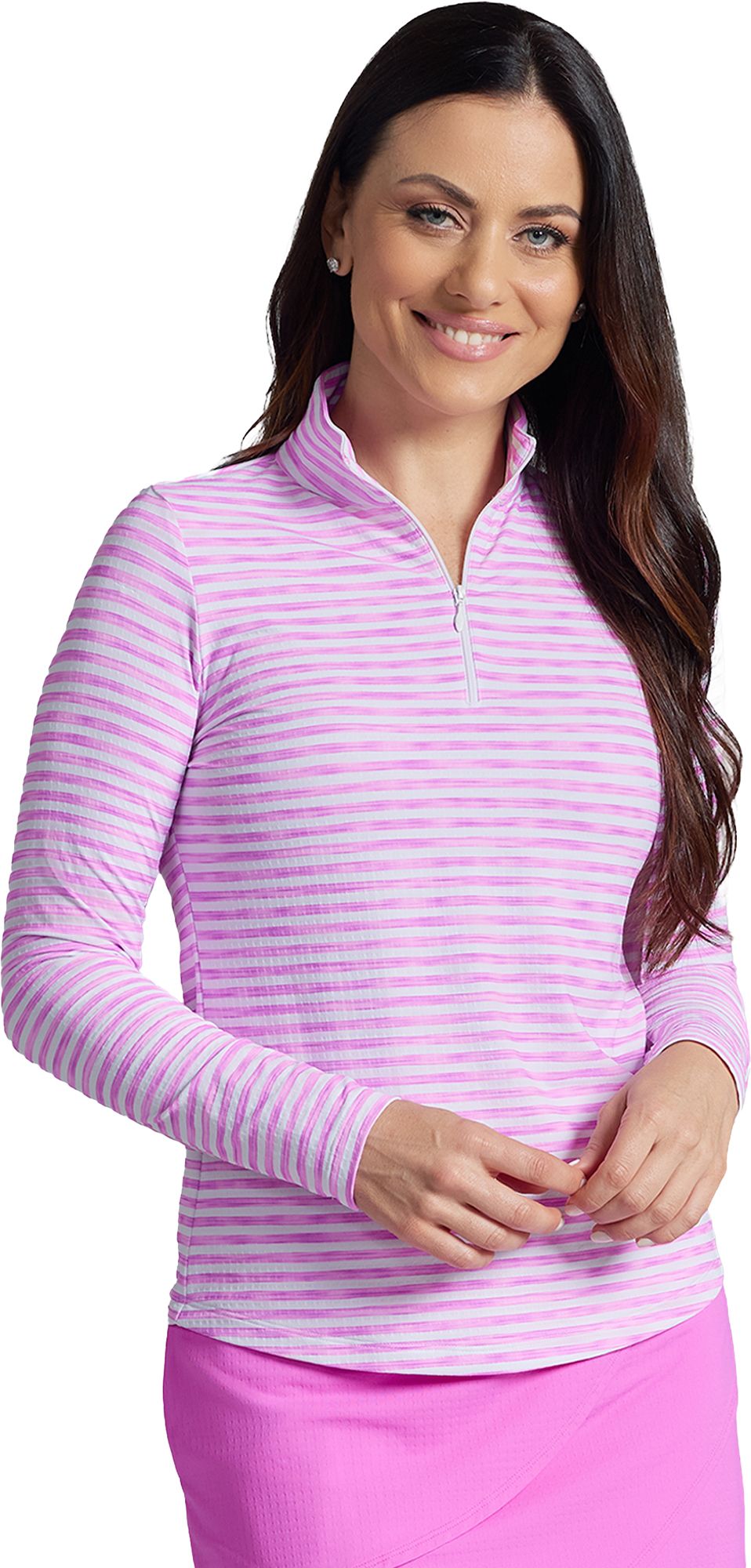 IBKUL Women's Landon Stripe Print Long Sleeve 1/4 Zip Mock Neck Golf Shirt product image