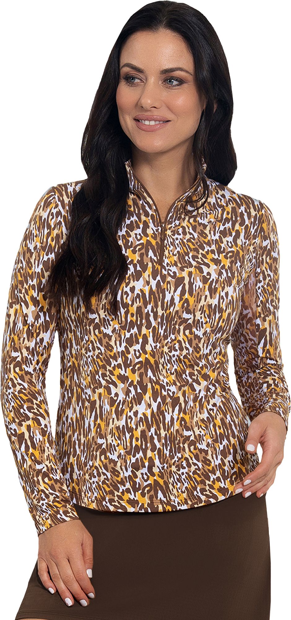 IBKUL Women's Karen Print Long Sleeve Mock Neck Golf Shirt product image