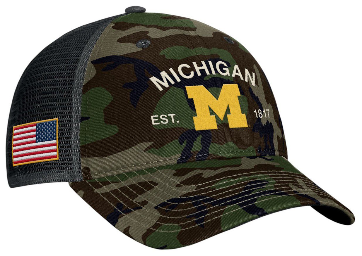 Jordan Adult Michigan Wolverines Medium Olive 2025 Military Appreciation Trucker Hat product image