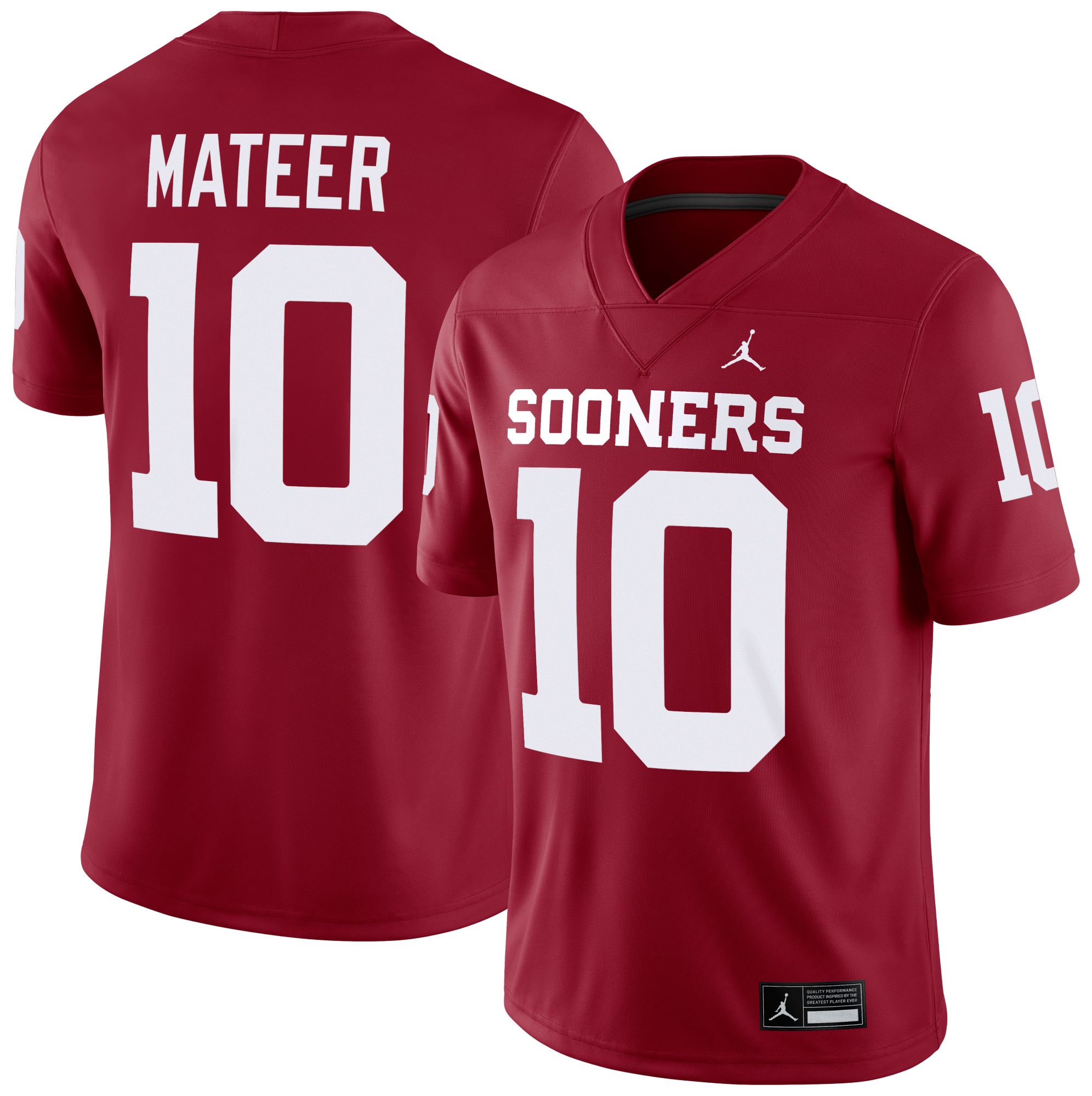 Jordan Men's Oklahoma Sooners John Mateer #10 Crimson Dri-FIT Replica Football Game Jersey product image
