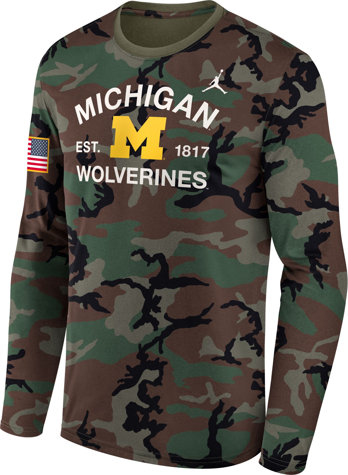 Jordan Men's Michigan Wolverines Medium Olive 2025 Military Appreciation Long Sleeve Shirt product image