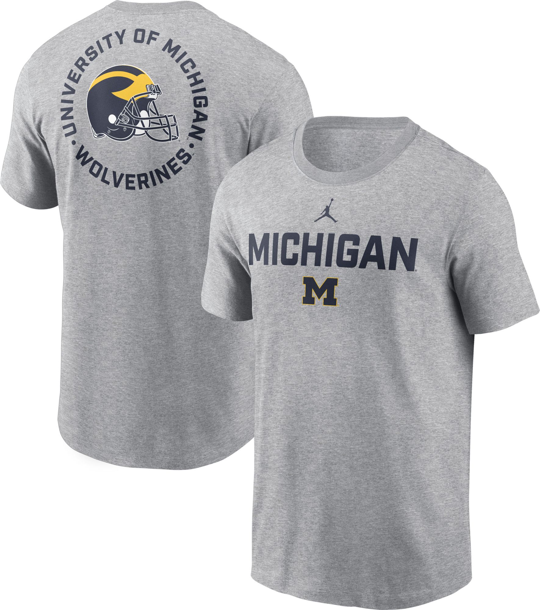 Jordan Men's Michigan Wolverines Dark Grey Heather Cotton 2 Sided T-Shirt product image