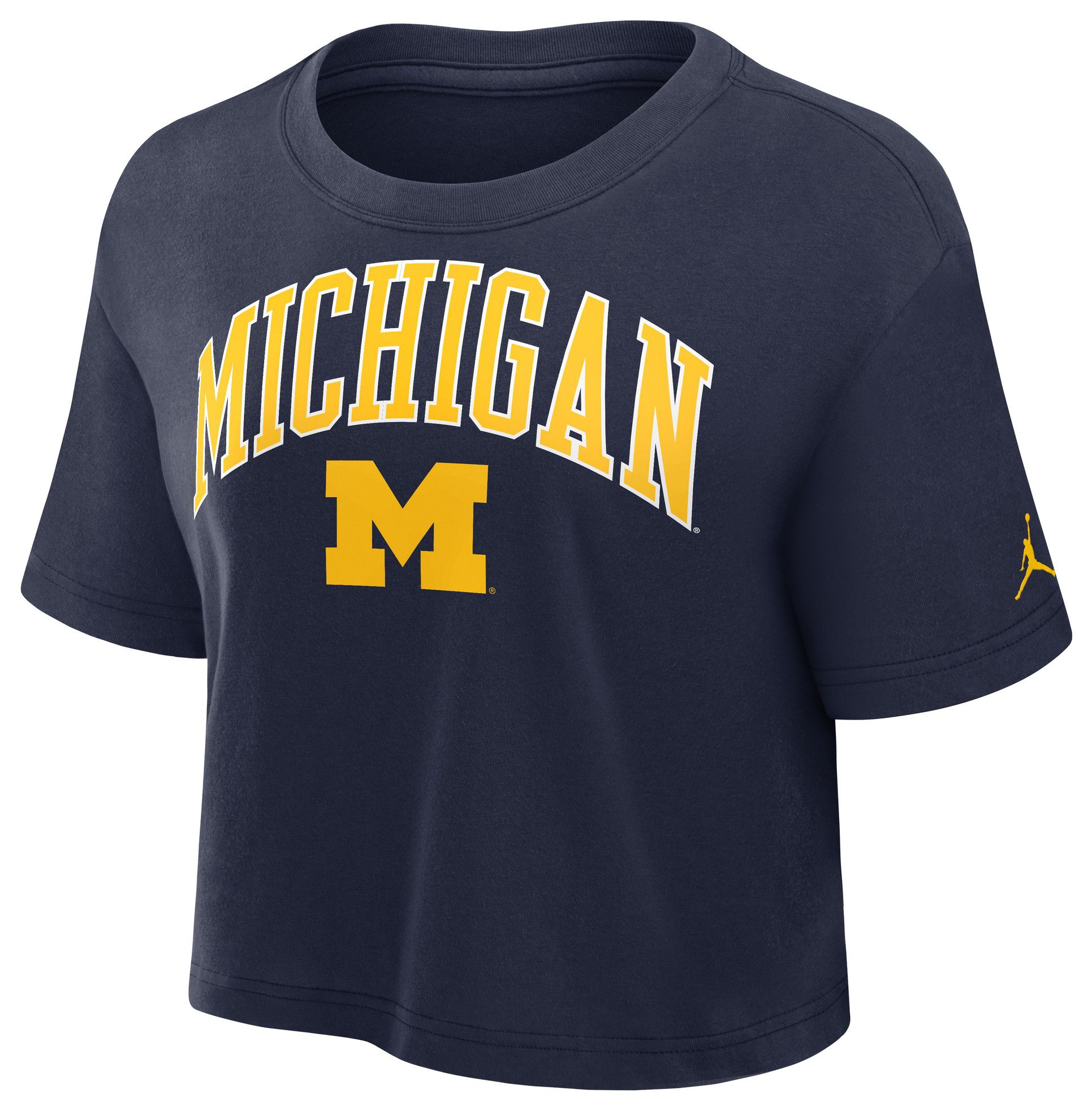 Jordan Women's Michigan Wolverines College Navy Arch Cropped T-Shirt product image