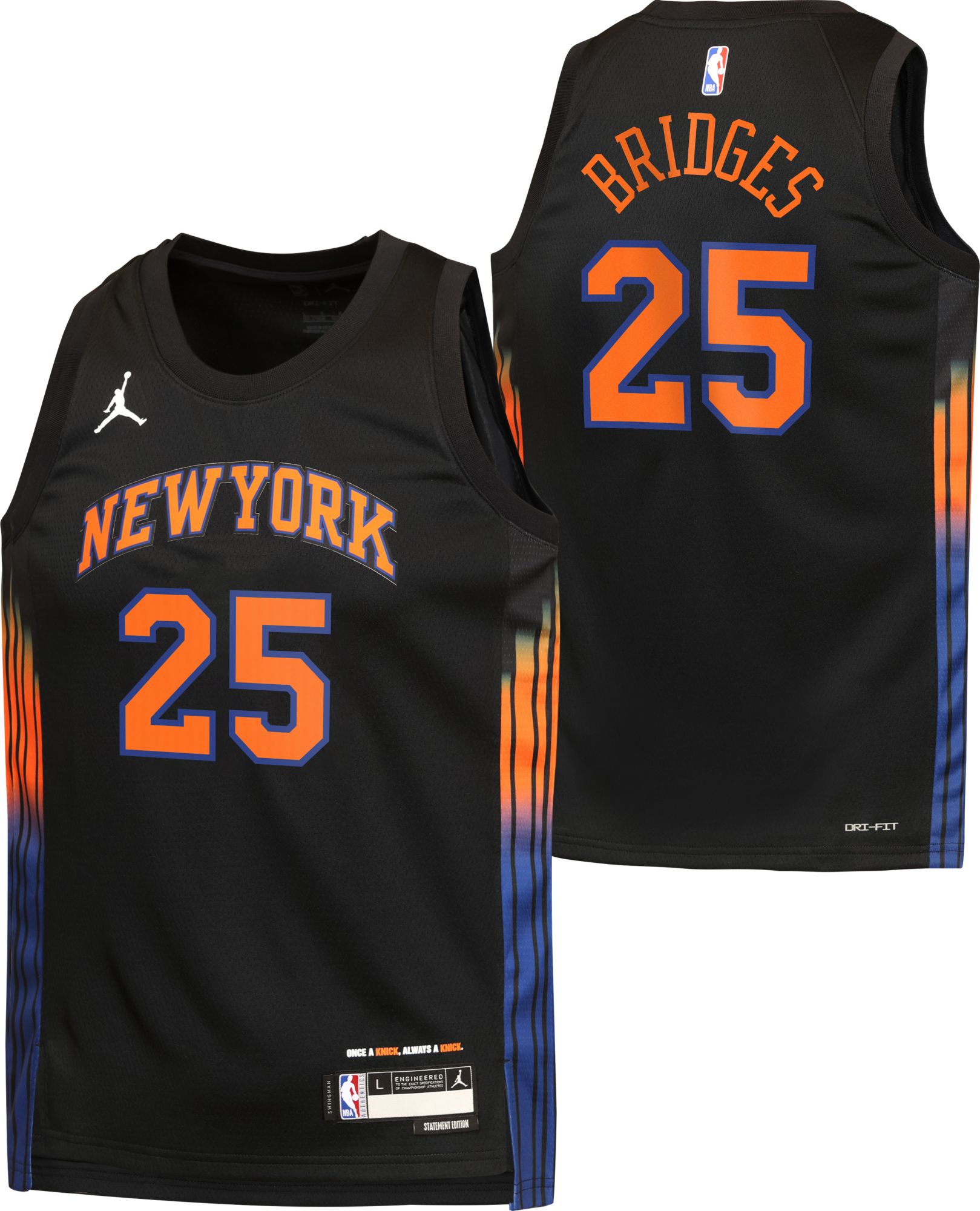 Jordan Youth New York Knicks Mikal Bridges #25 Black Swingman Statement Jersey product image
