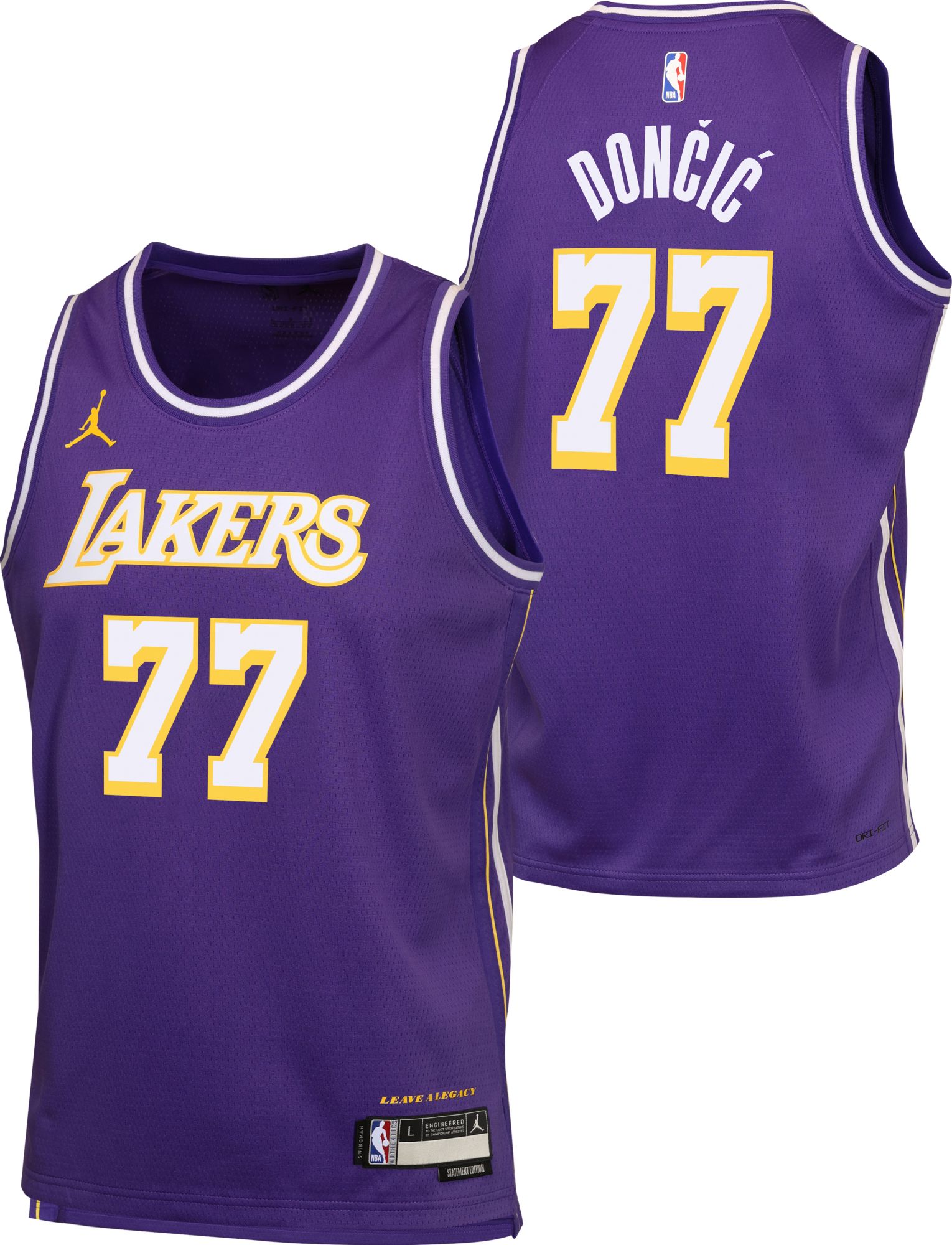 Jordan Youth Los Angeles Lakers Luka Doncic #77 Purple Replica Statement Jersey product image